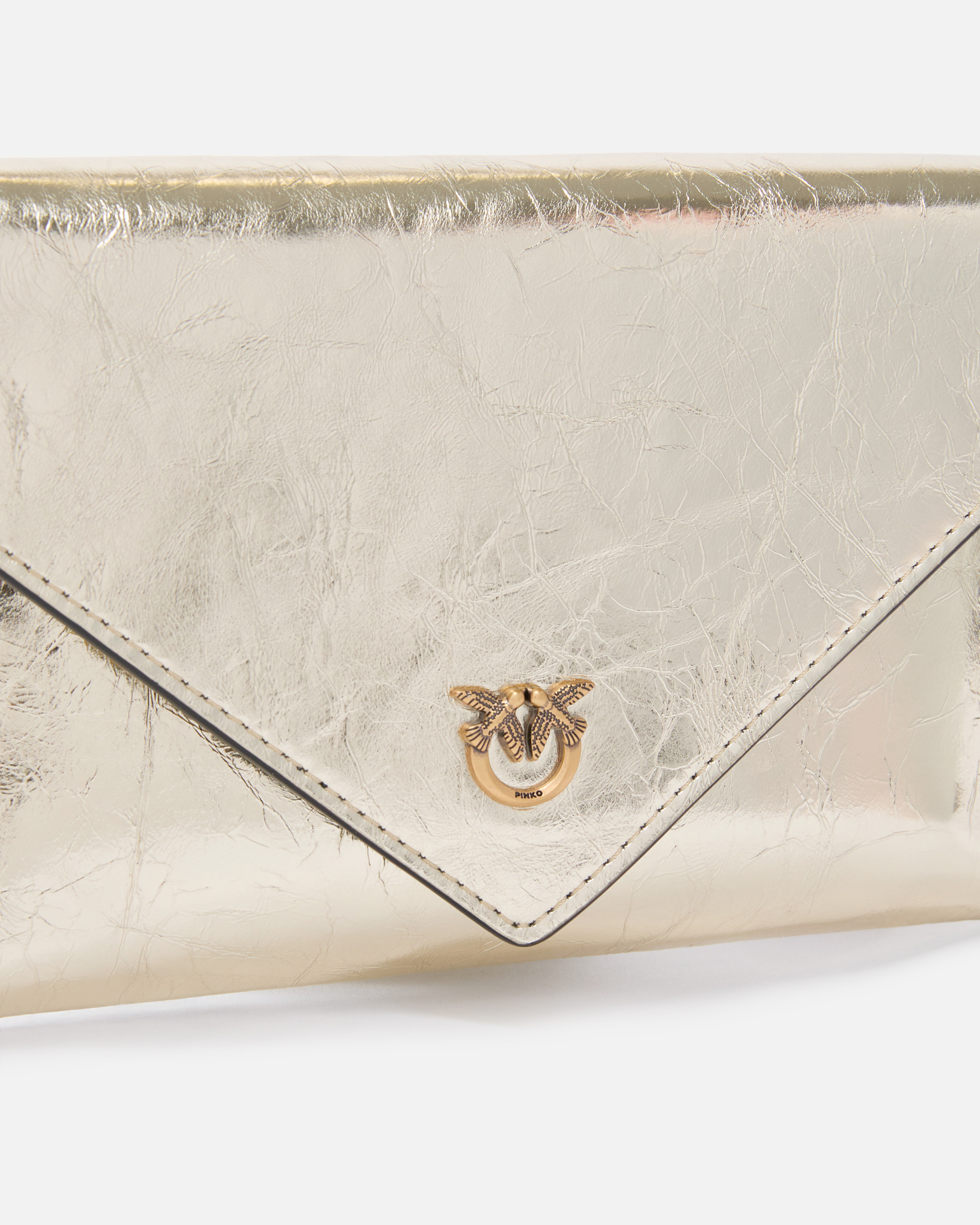 Metallic leather clutch with love birds logo PINKO Golden