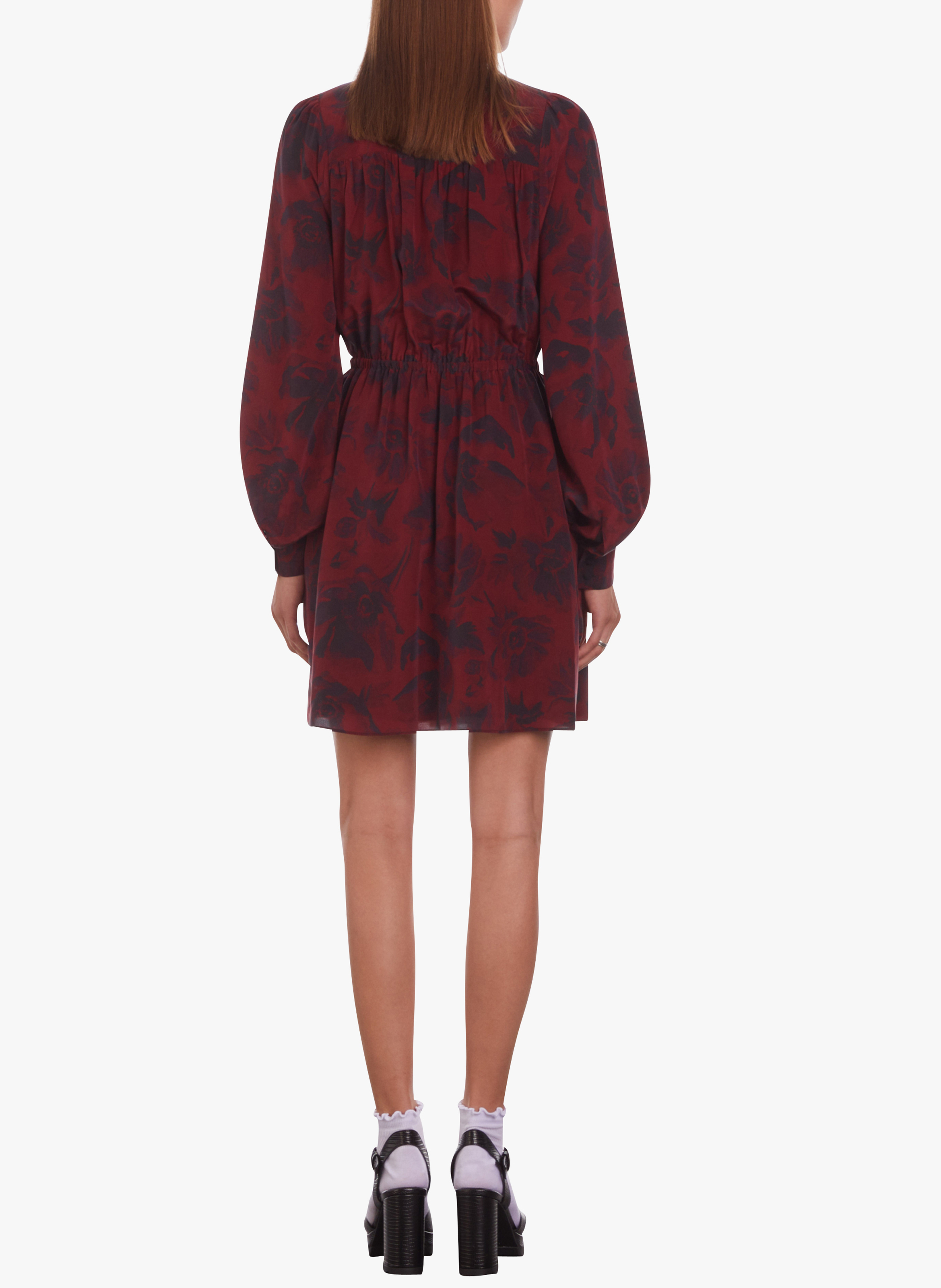 Robe courte col rond en soie imprimée THE KOOPLES Prune