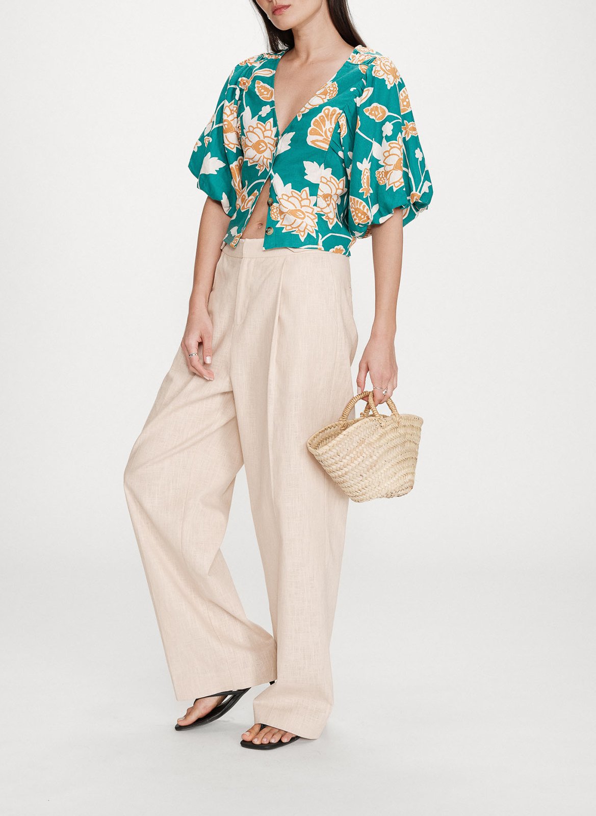 Top col v à imprimé floral GRACE ET MILA Vert