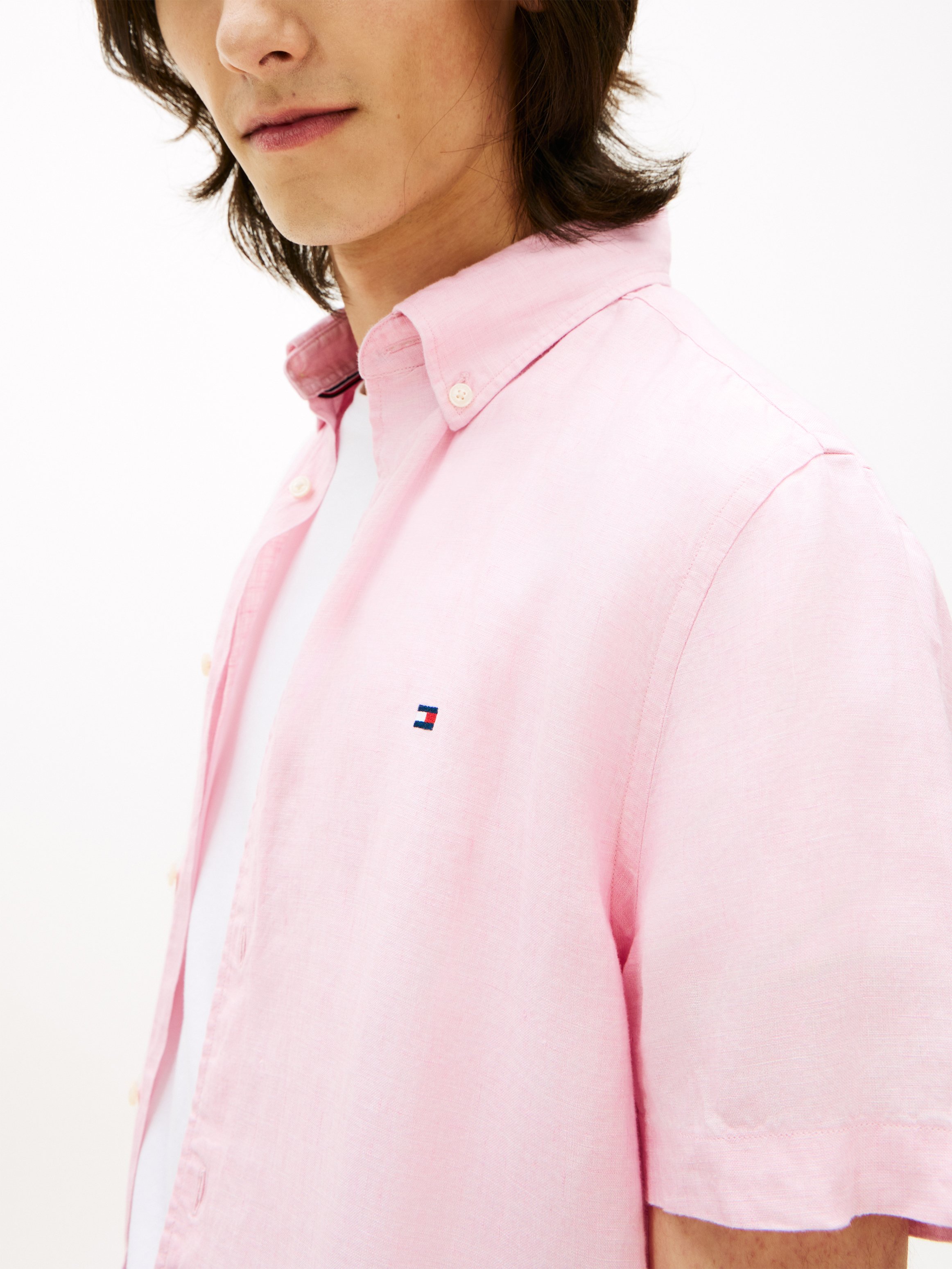 Chemise droite col classique en lin TOMMY HILFIGER Rose