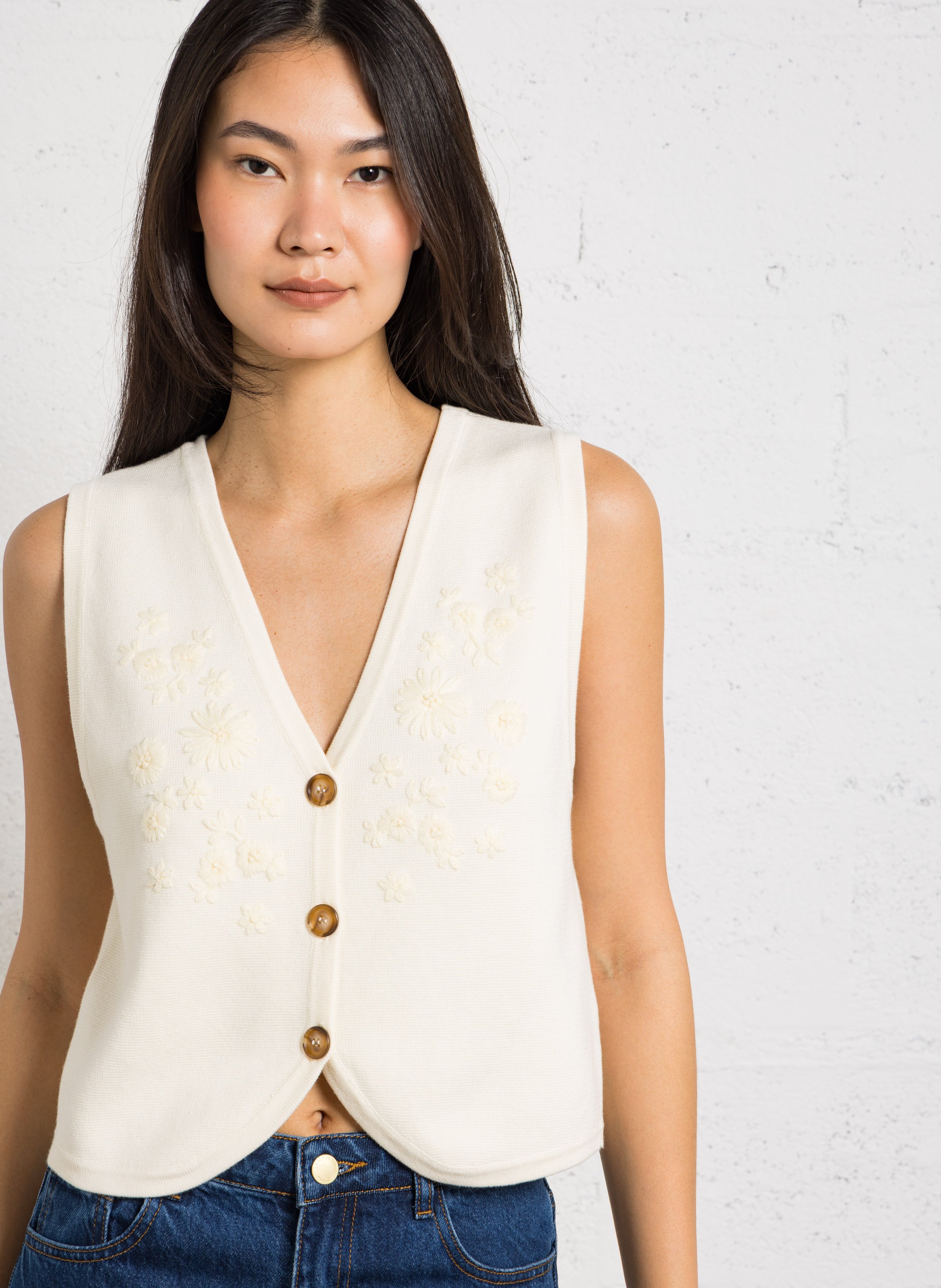 Gilet droit col V  LOUISE MISHA Blanc