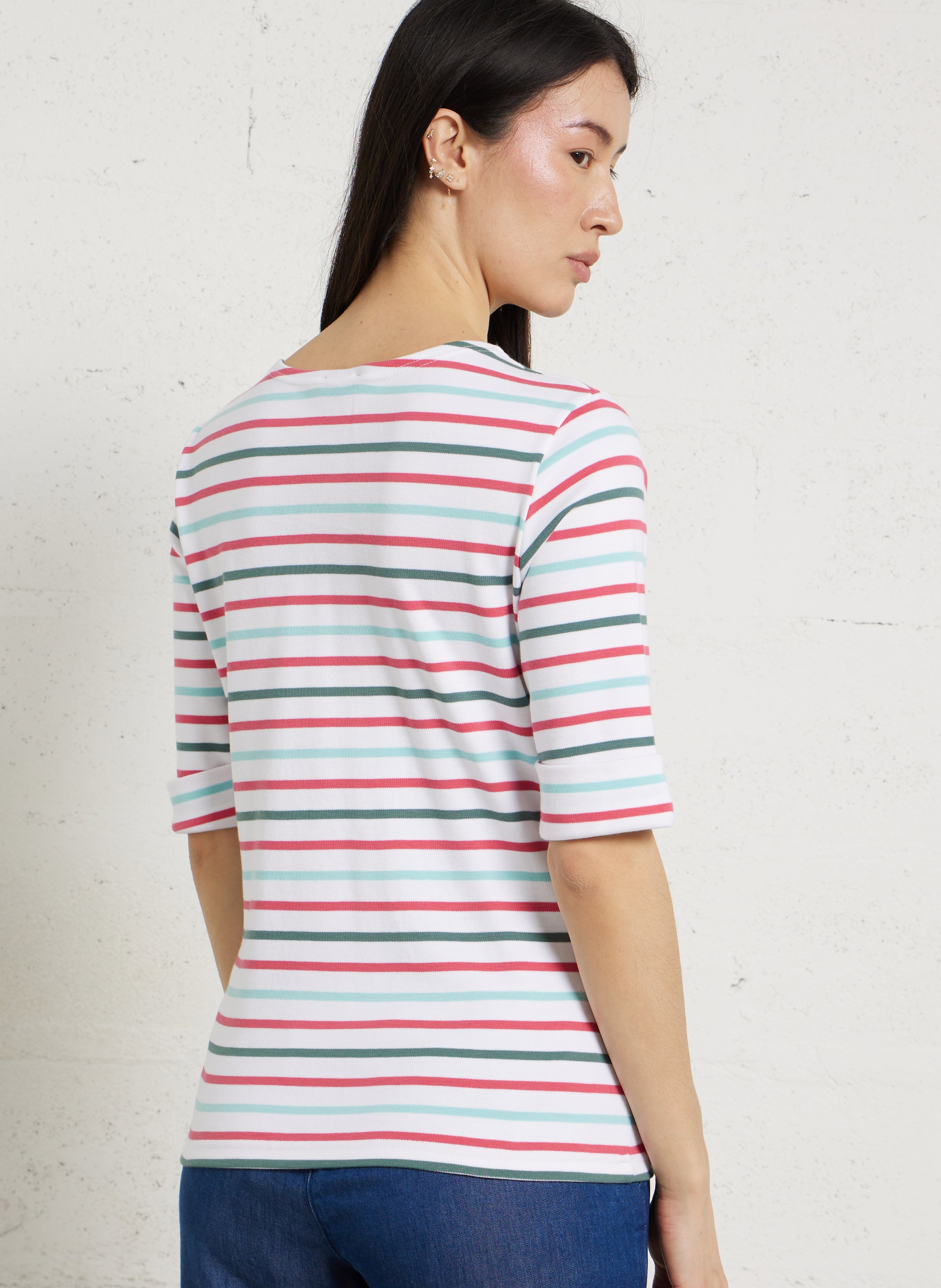 Tee-shirt col rond à rayures en coton ARMOR LUX Blanc