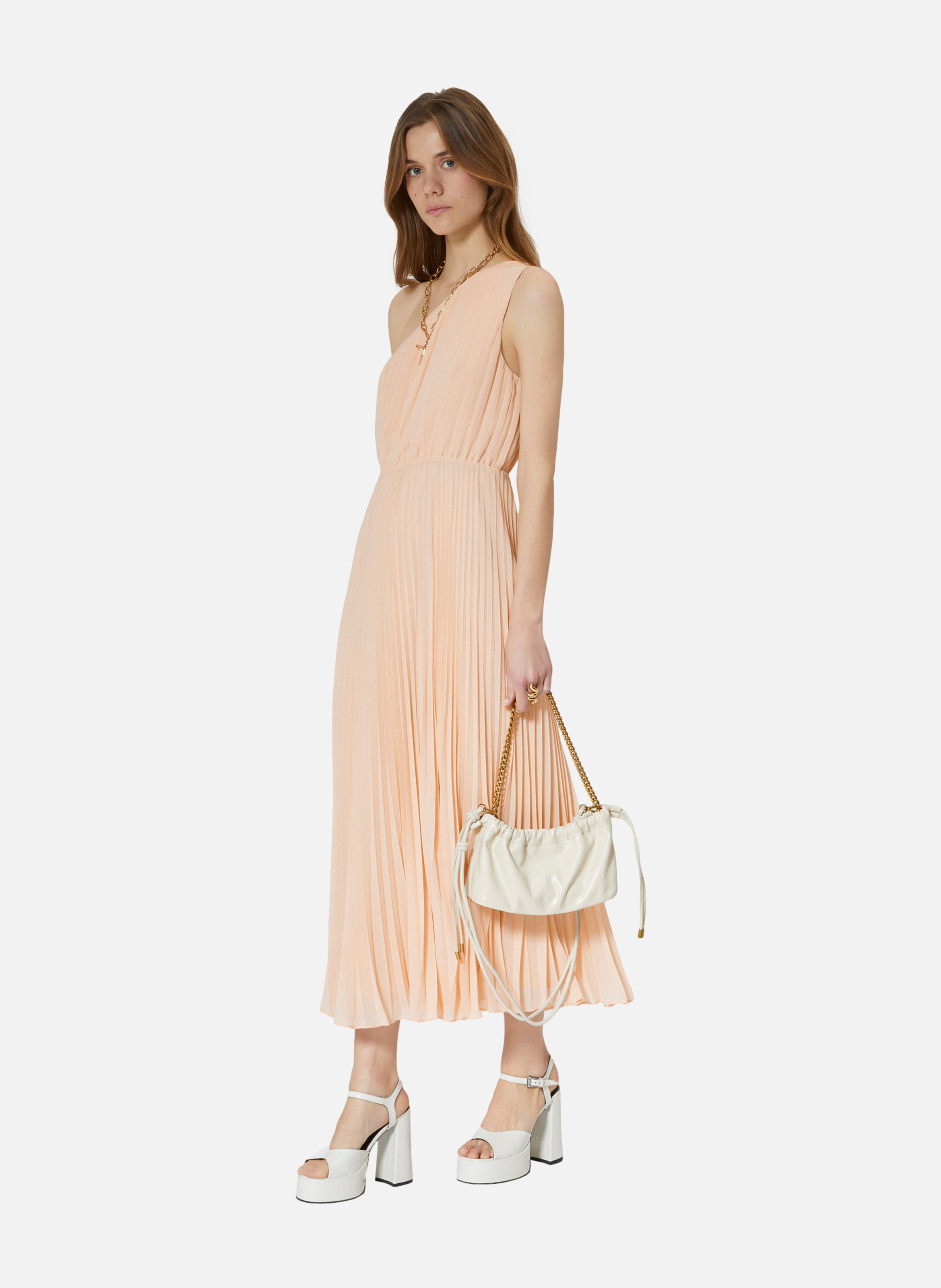 Asymmetrical Pleated Maxi Dress THE KOOPLES Beige