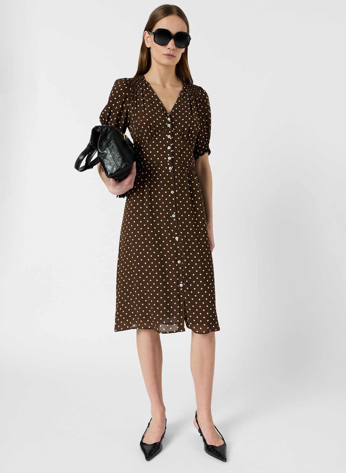 Robe courte col V GERARD DAREL Marron