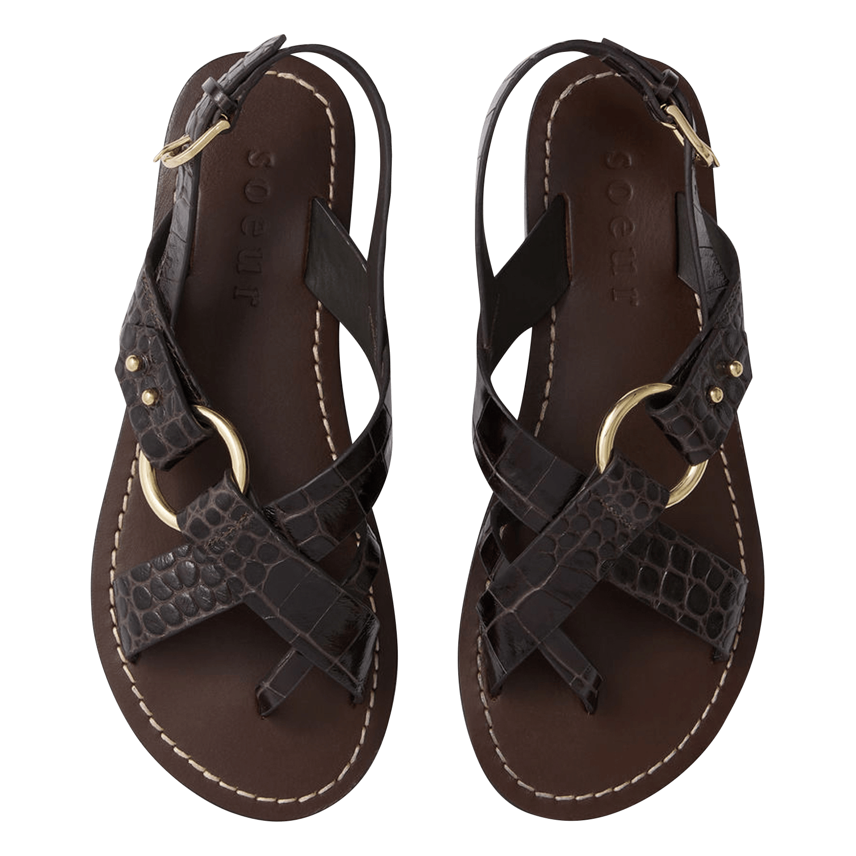 Flache Ledersandalen mit gekreuzten Riemchen SOEUR Braun