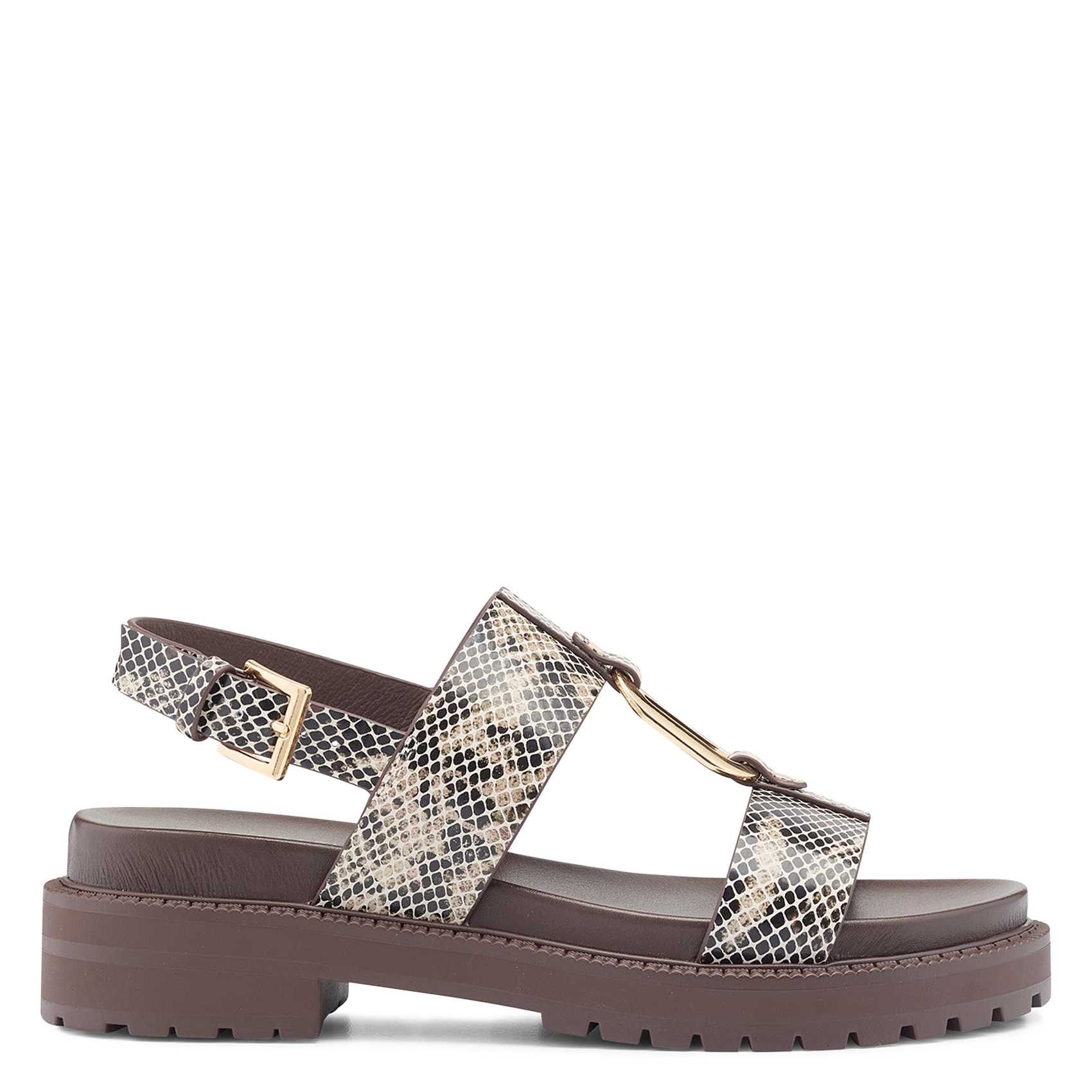 Flat printed leather sandals COSMOPARIS Beige