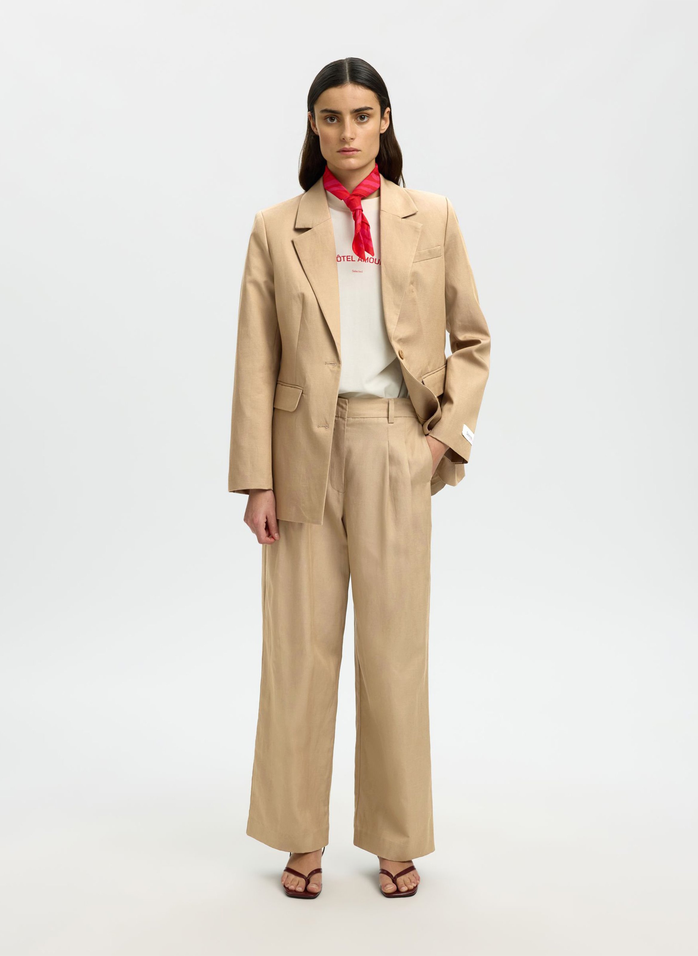 Pantalon large taille mi-haute SELECTED Gris