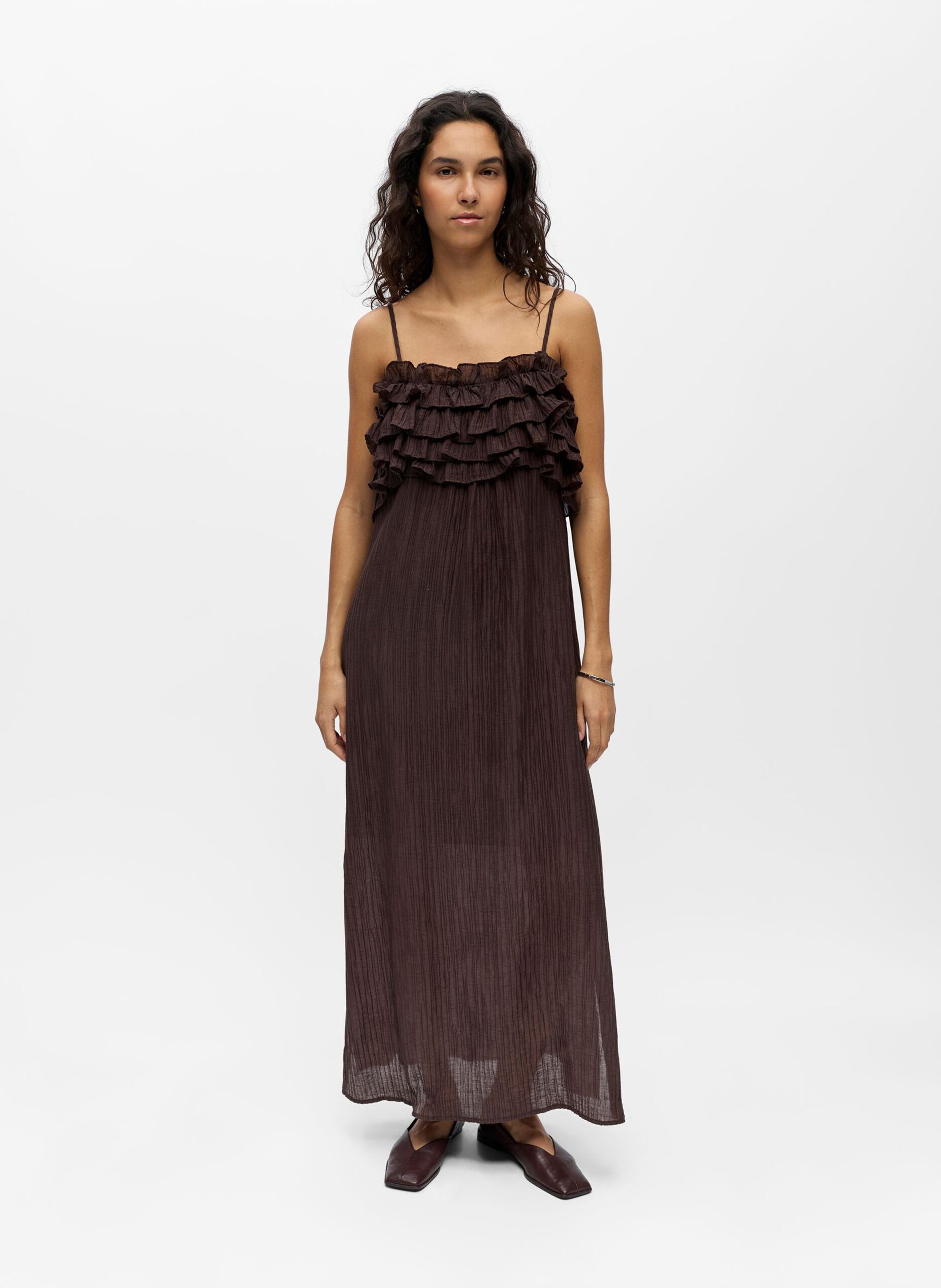 Lange jurk met plooien OBJECT Bruin
