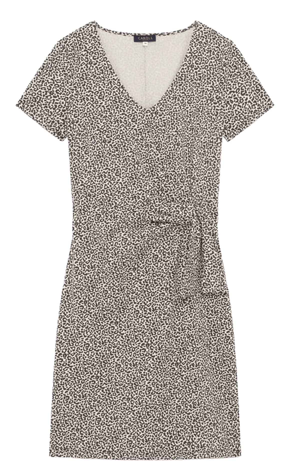 Robe courte col V en coton mélangé CAROLL Beige