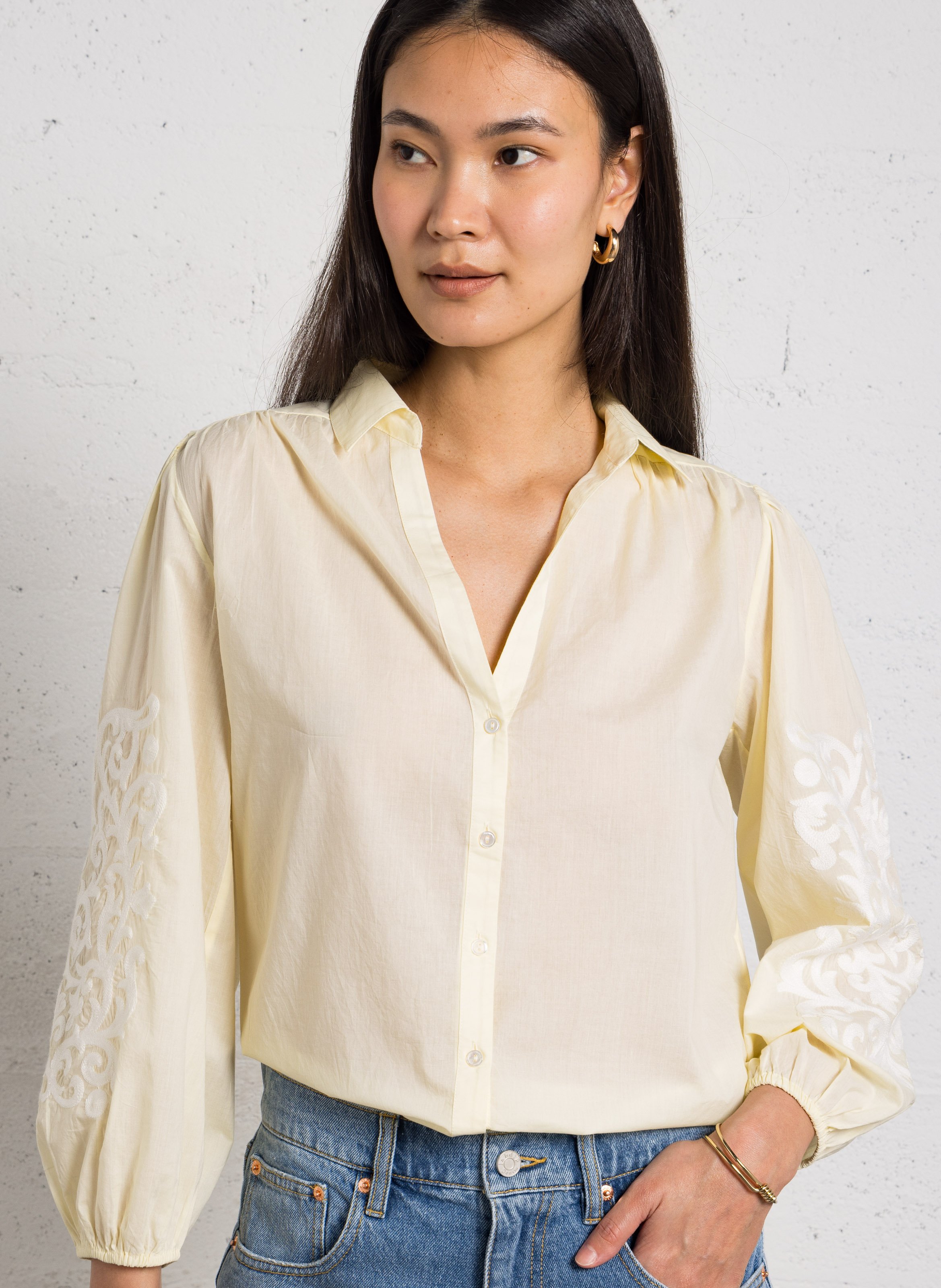 Chemisier ample col V en coton MAISON 123 Jaune