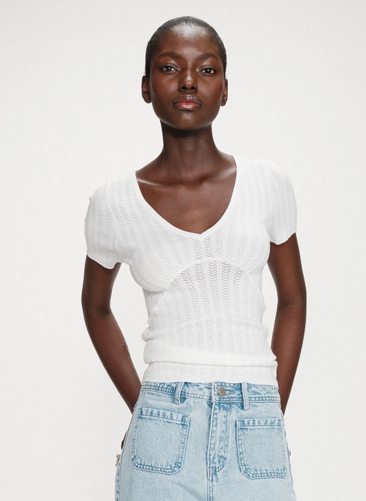 Buttoned printed V-neck top GRACE ET MILA White