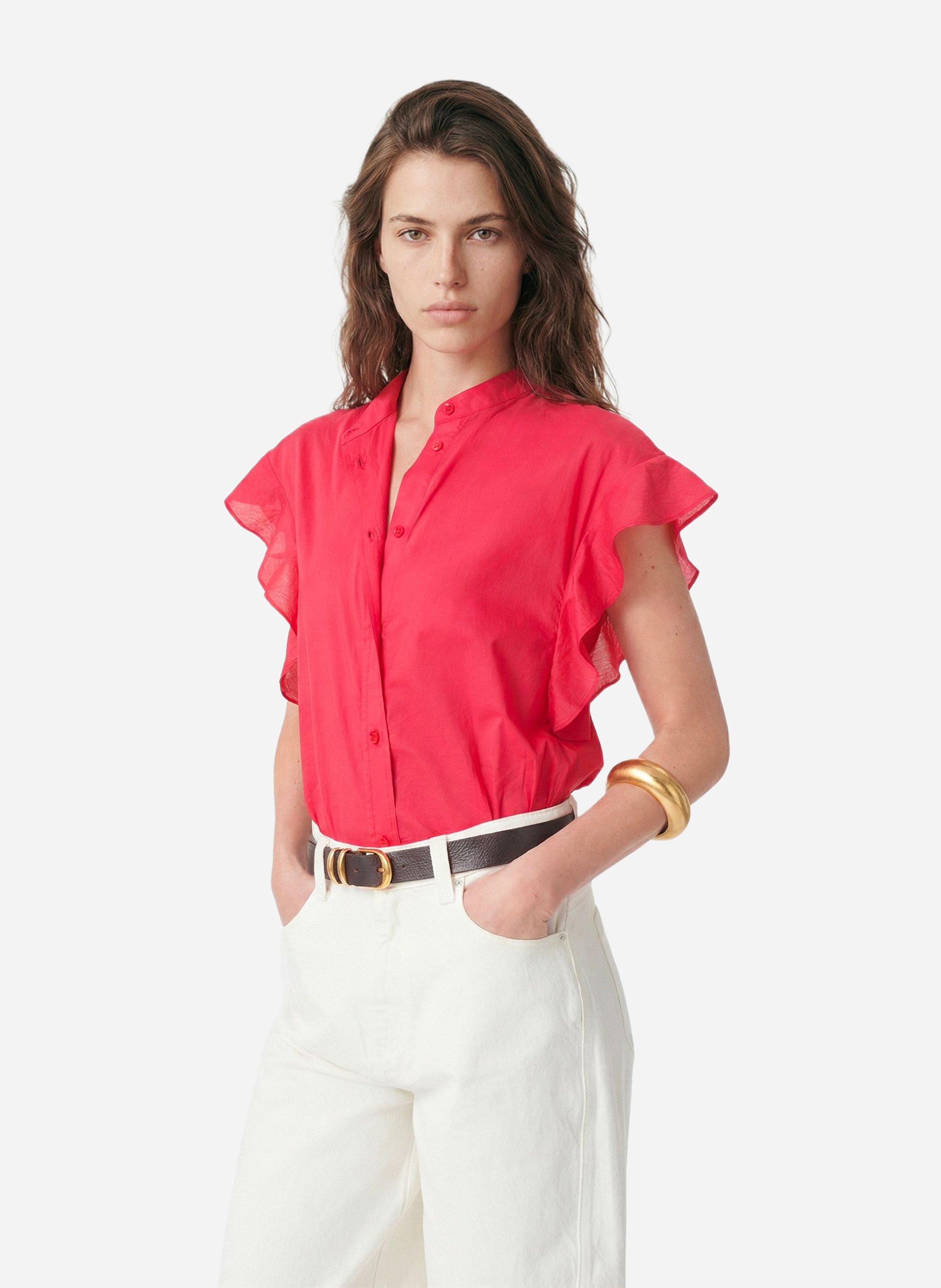 Blouse manches courtes à volants unie VANESSA BRUNO Rose