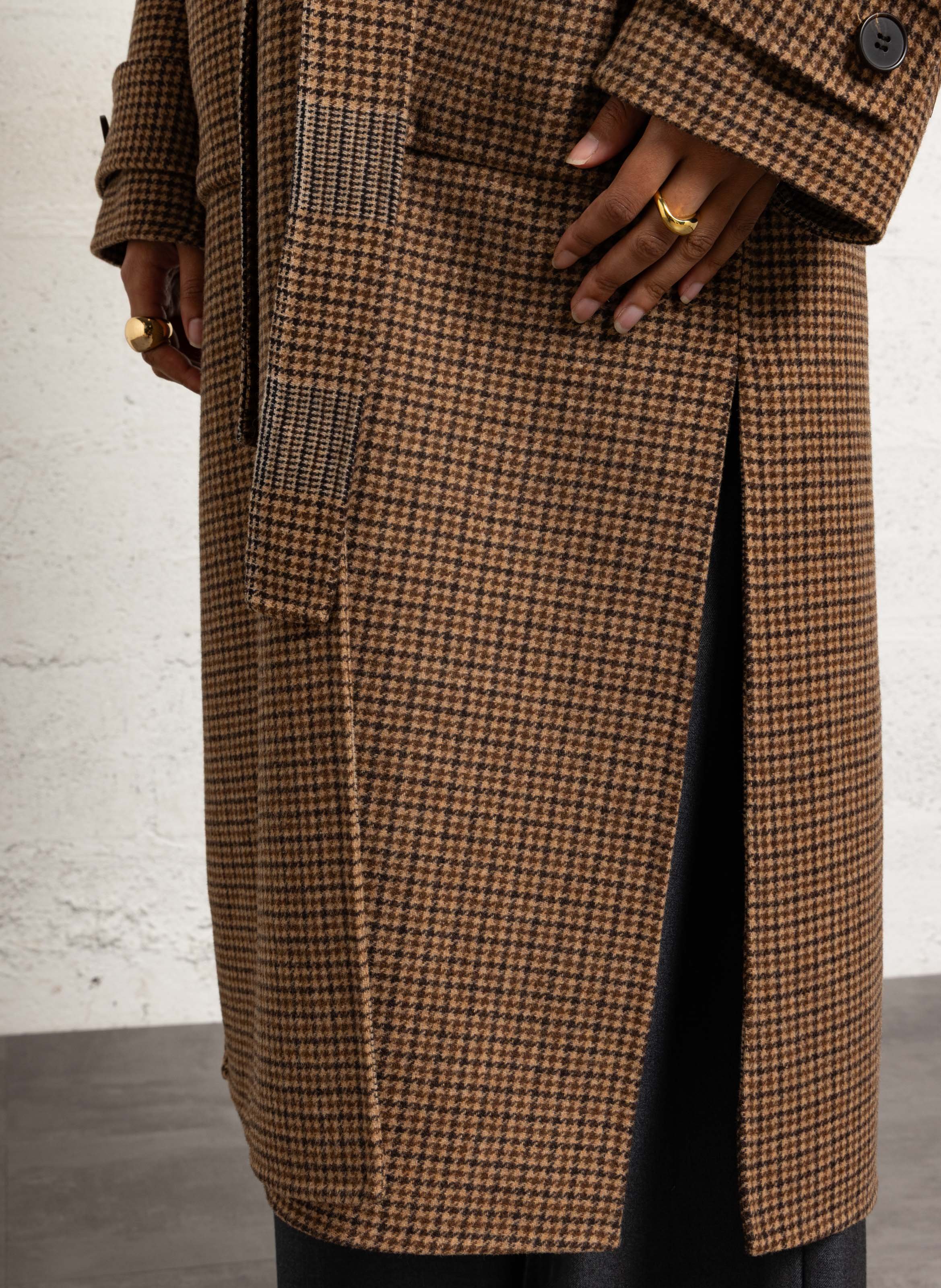 Manteau ceinturé en laine recyclée mélangée SUNCOO Marron