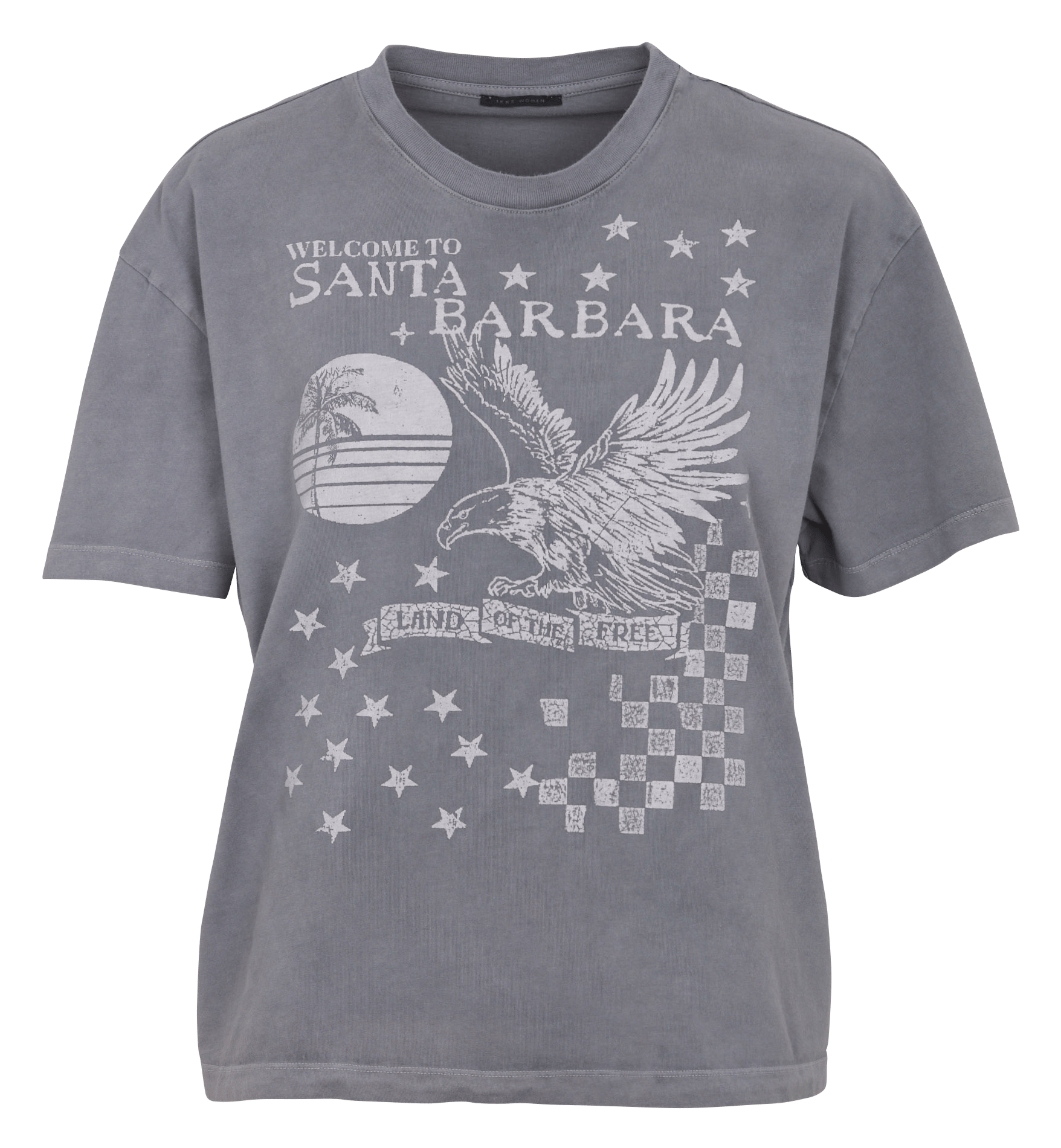Loose-fit round-neck cotton T-shirt with screen print IKKS Grey