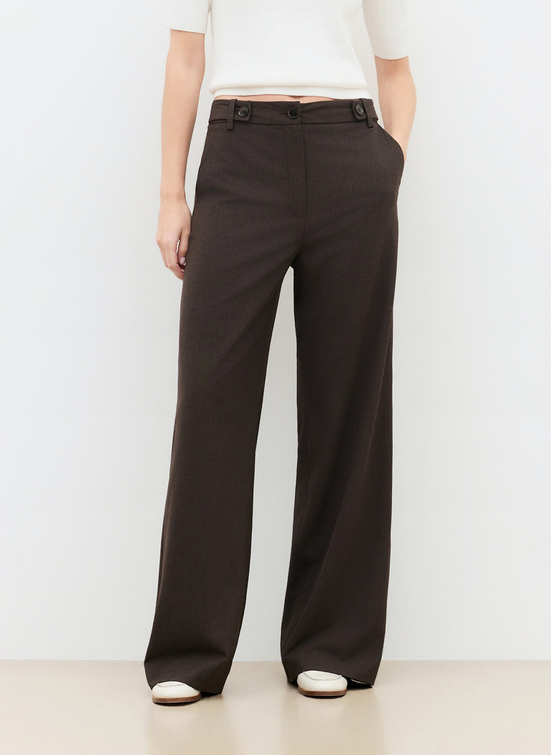 Einfarbige, gerade geschnittene Taillenhose CAROLL Braun