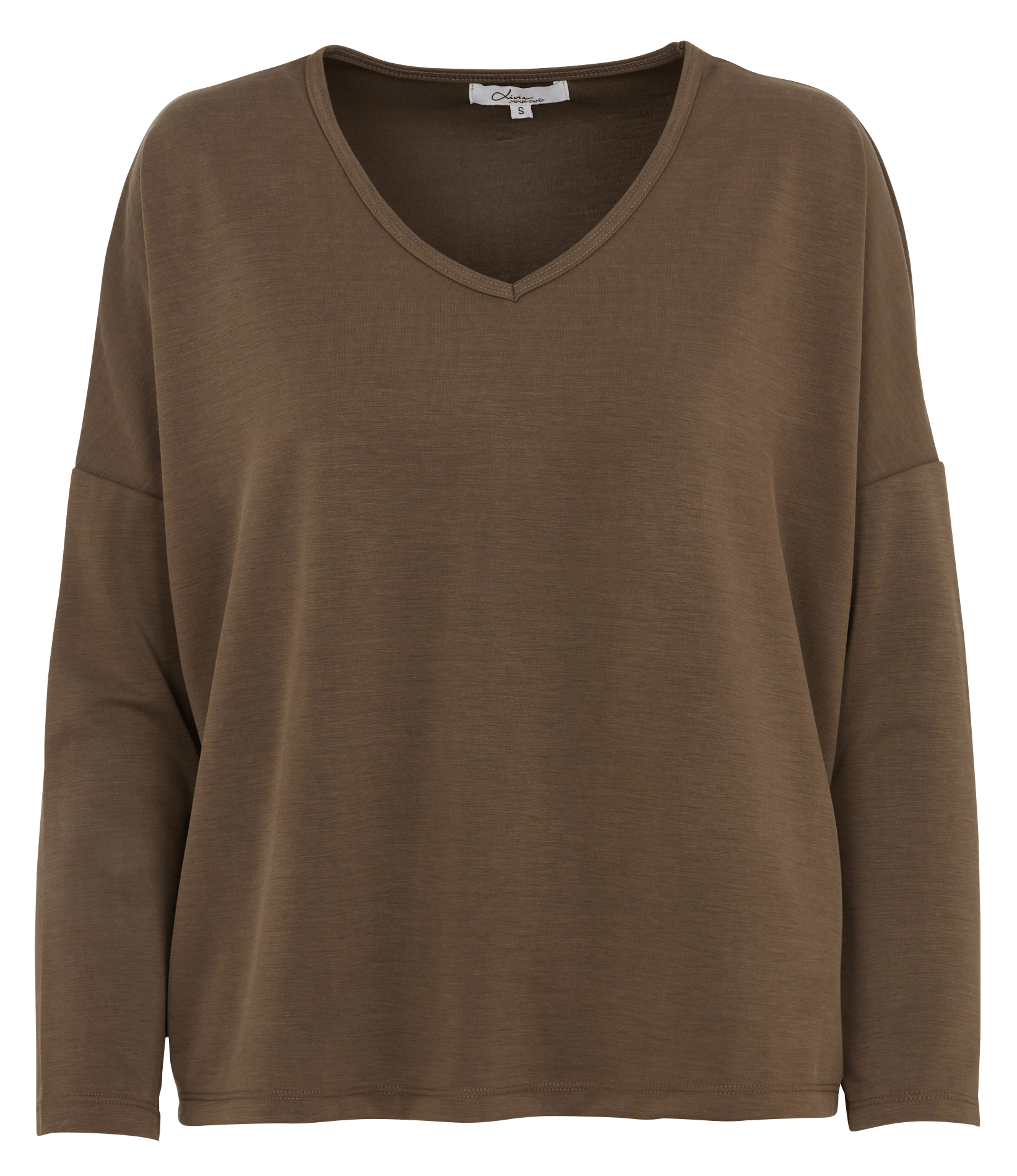 Langarm-T-Shirt mit weitem V-Ausschnitt LIVIA Khaki