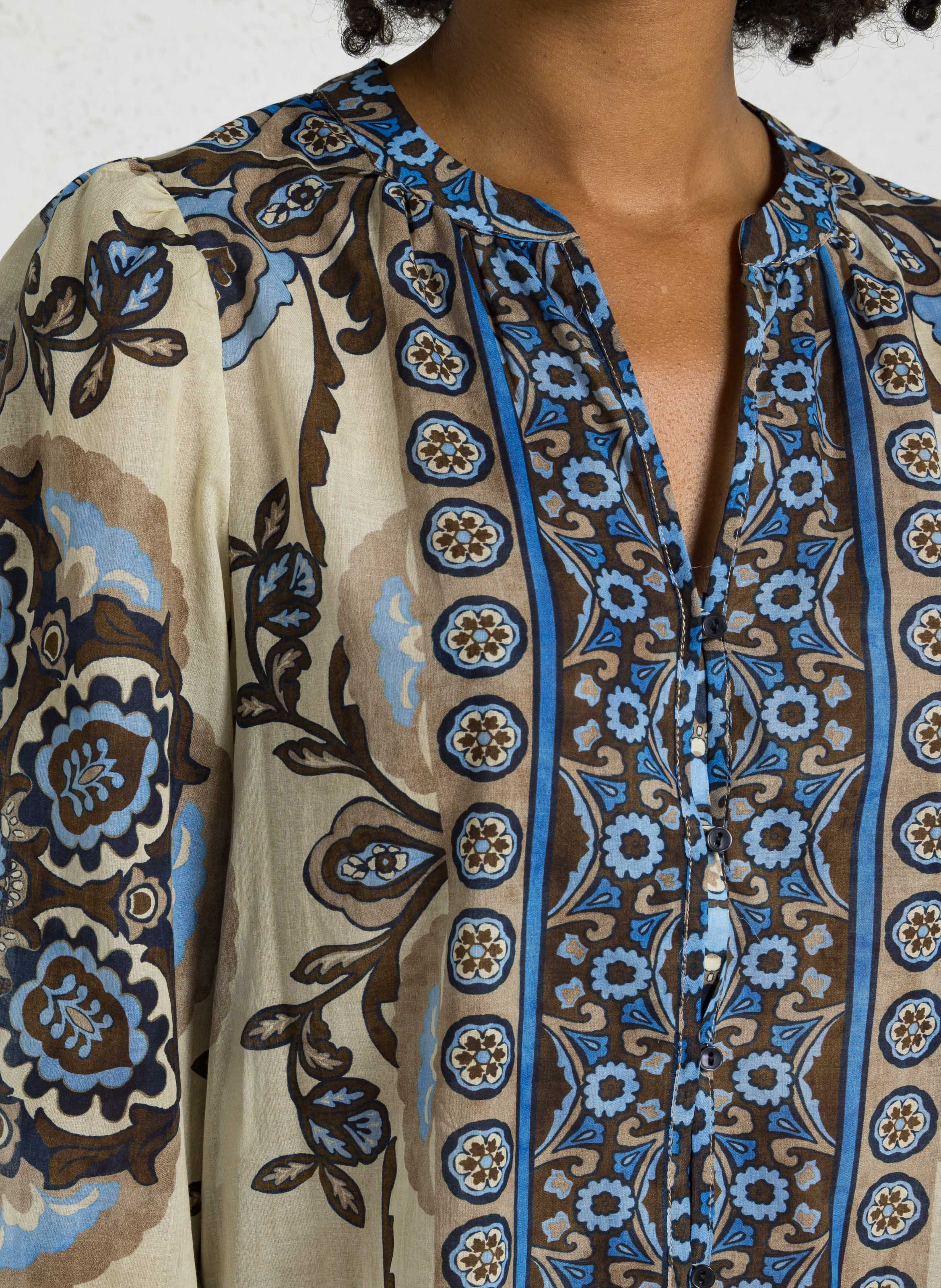 Straight blouse with cotton patterns SUD EXPRESS Blue