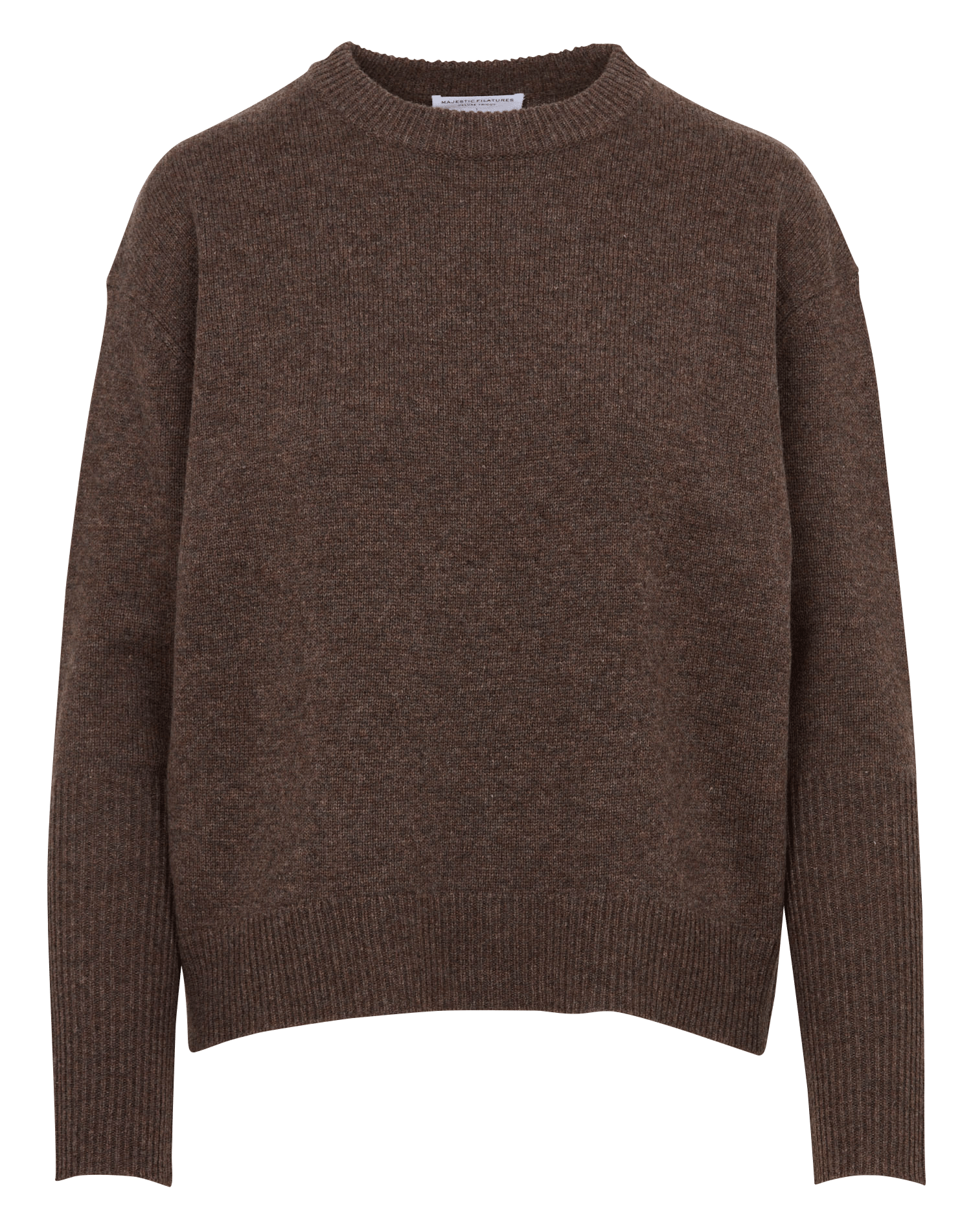 Pull droit col rond en laine MAJESTIC FILATURES Marron
