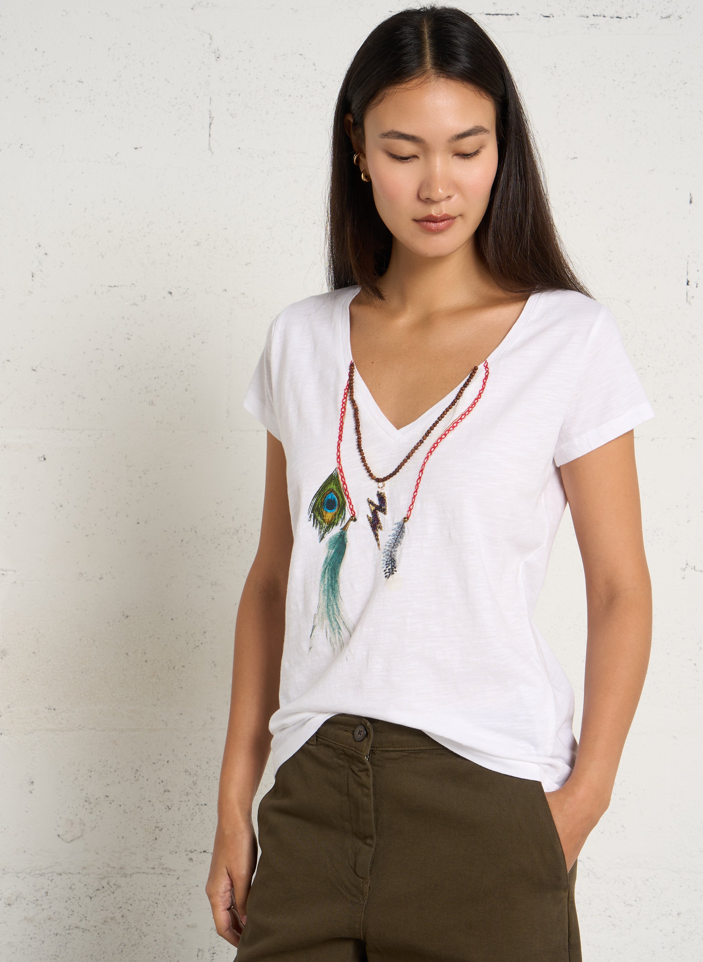 Tee-shirt brodé en coton bio LEON & HARPER Blanc
