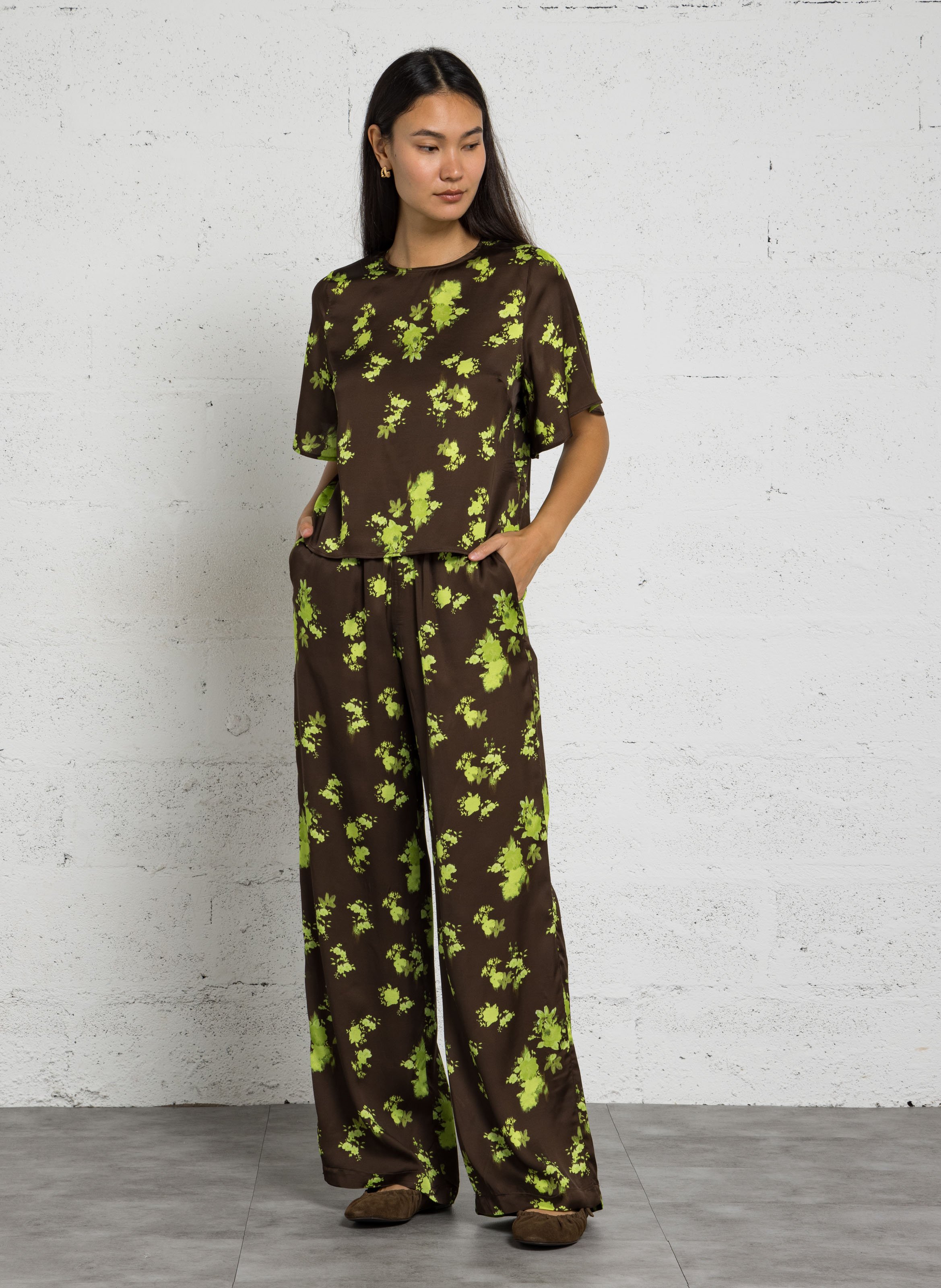 Pantalon ample imprimé en satin IKKS Vert