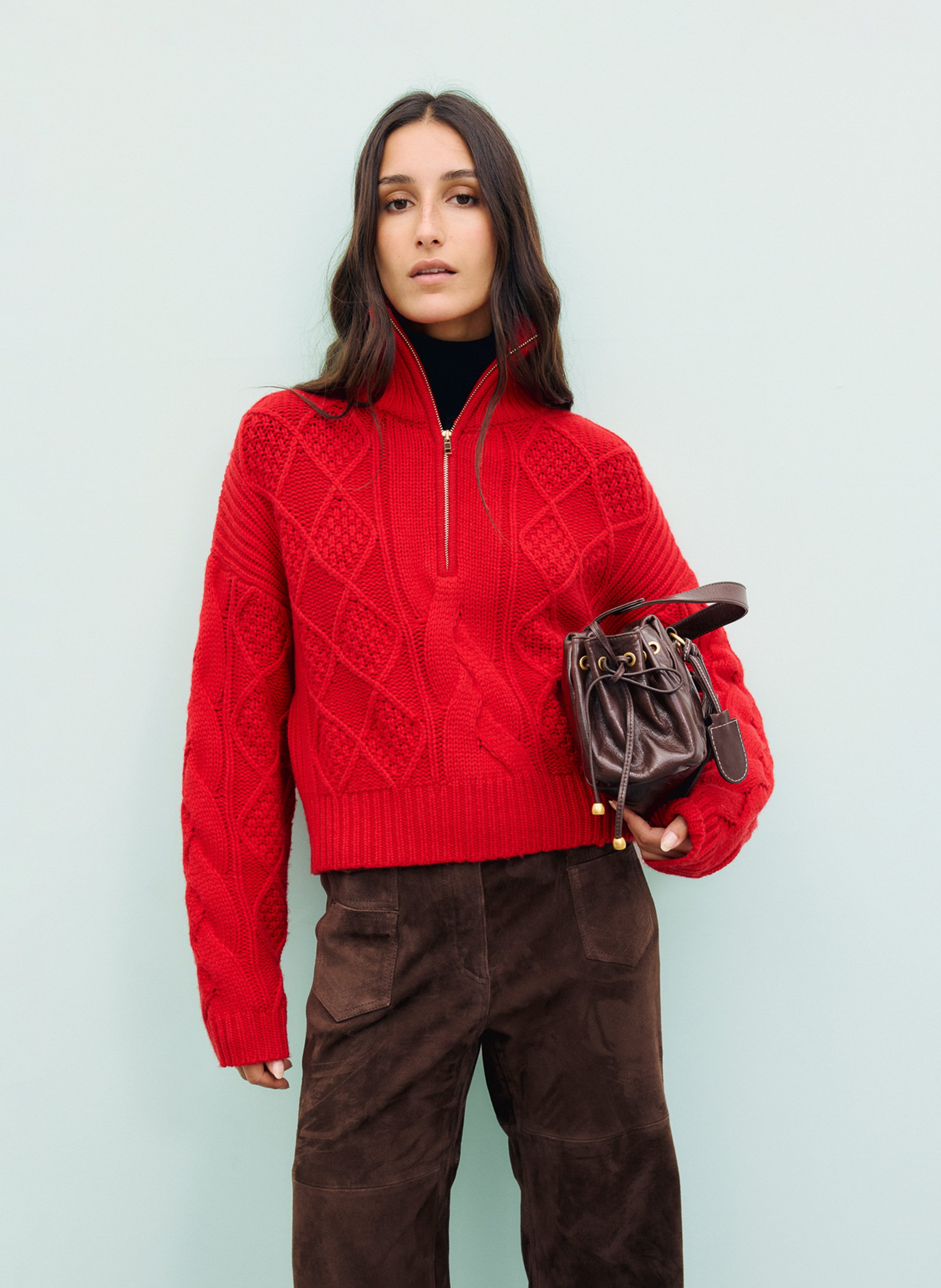 Pull col montant zippé en laine  GERARD DAREL Rouge