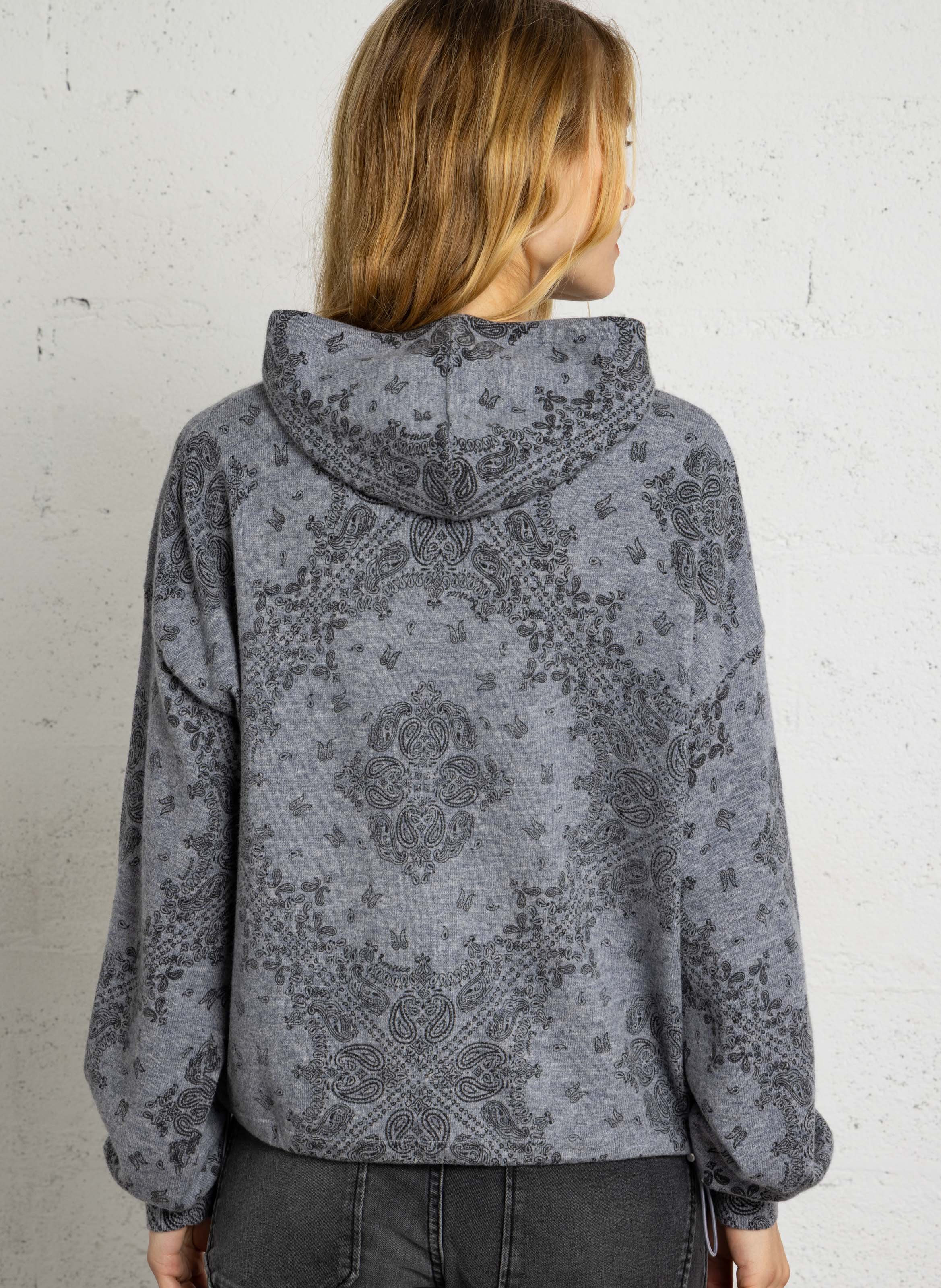Hooded cardigan with bandana print BERENICE Grey