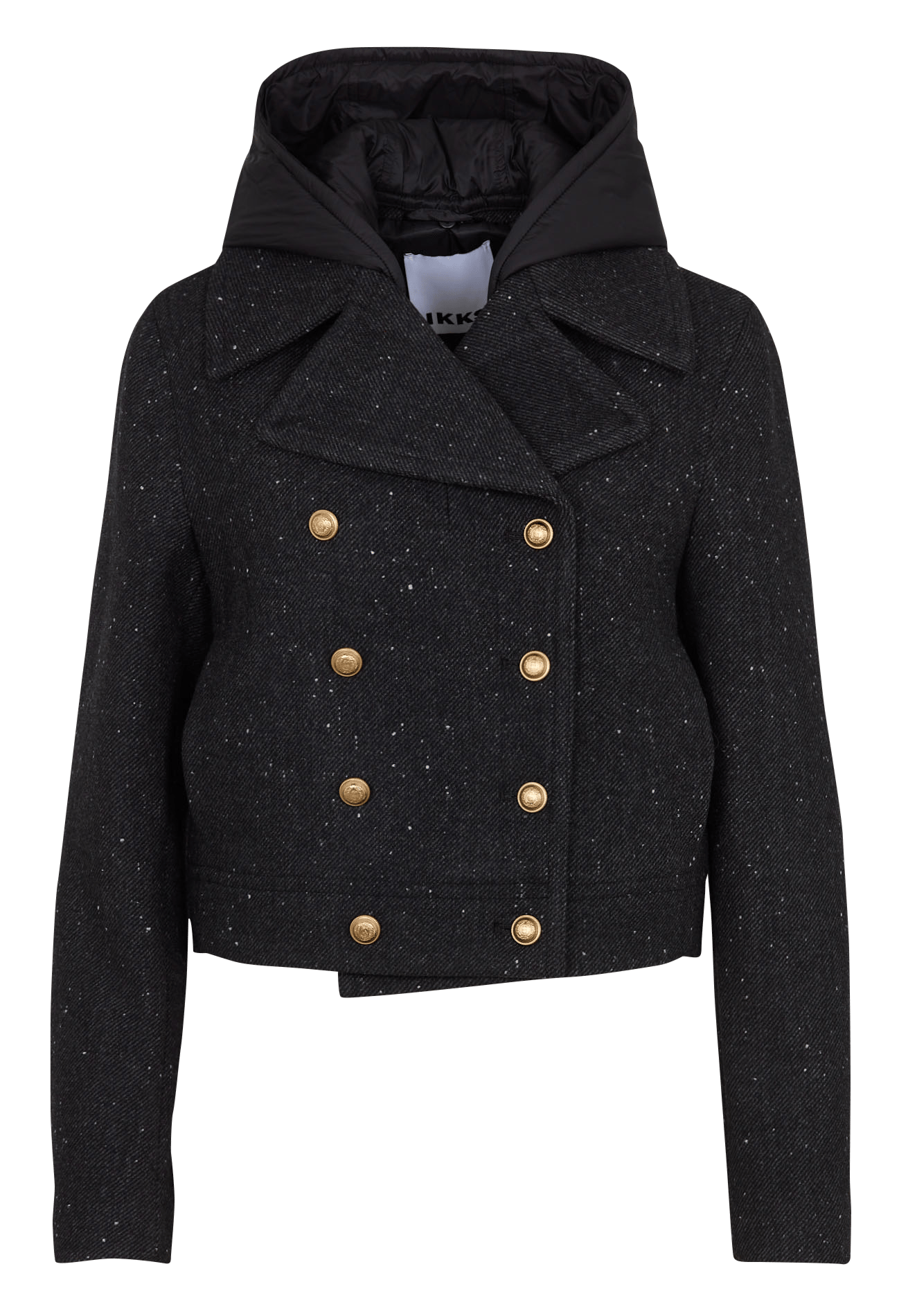Straight coat with a tailored collar and removable hood IKKS Grey