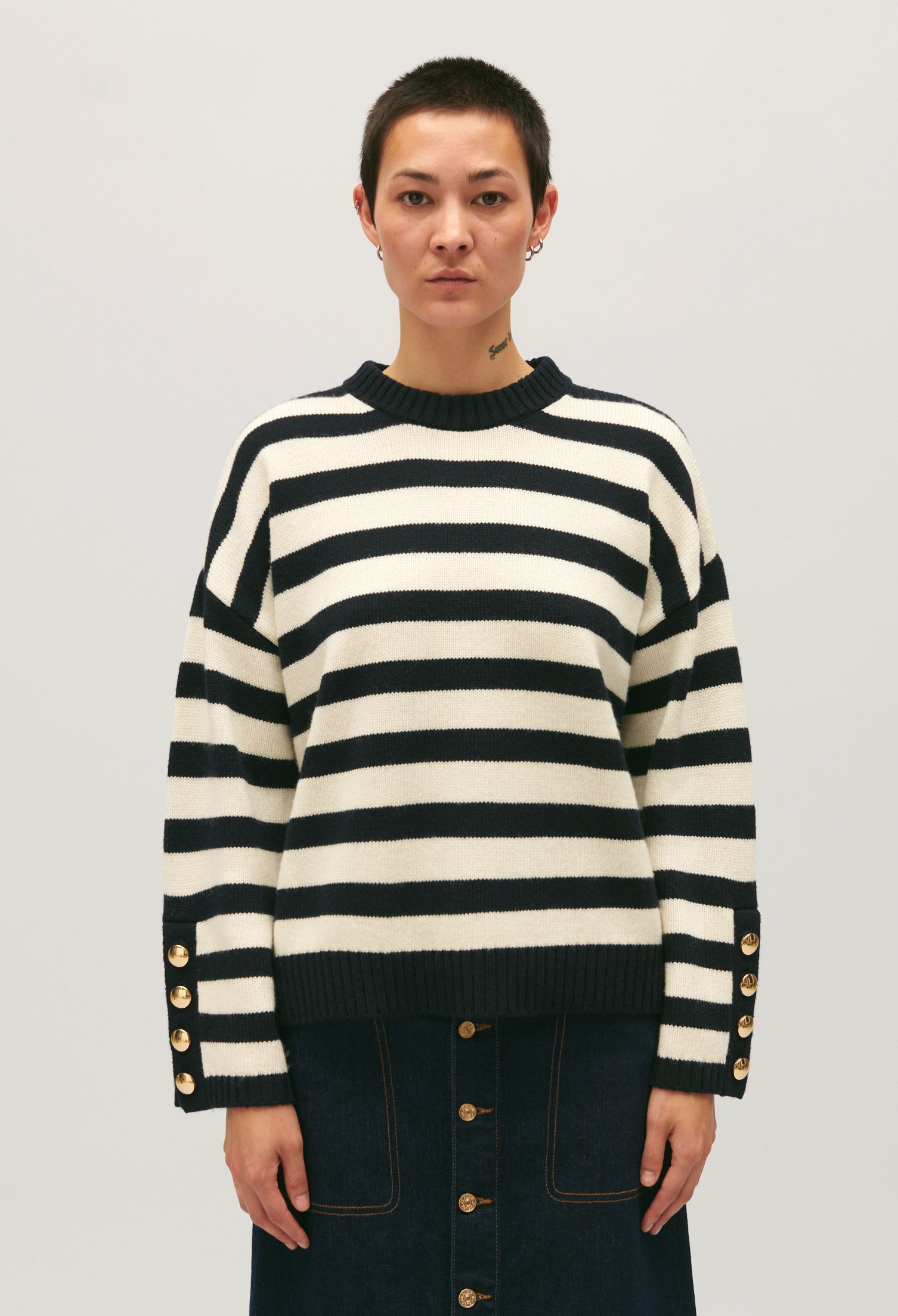 Multicolored Striped wool blend round neck jumper