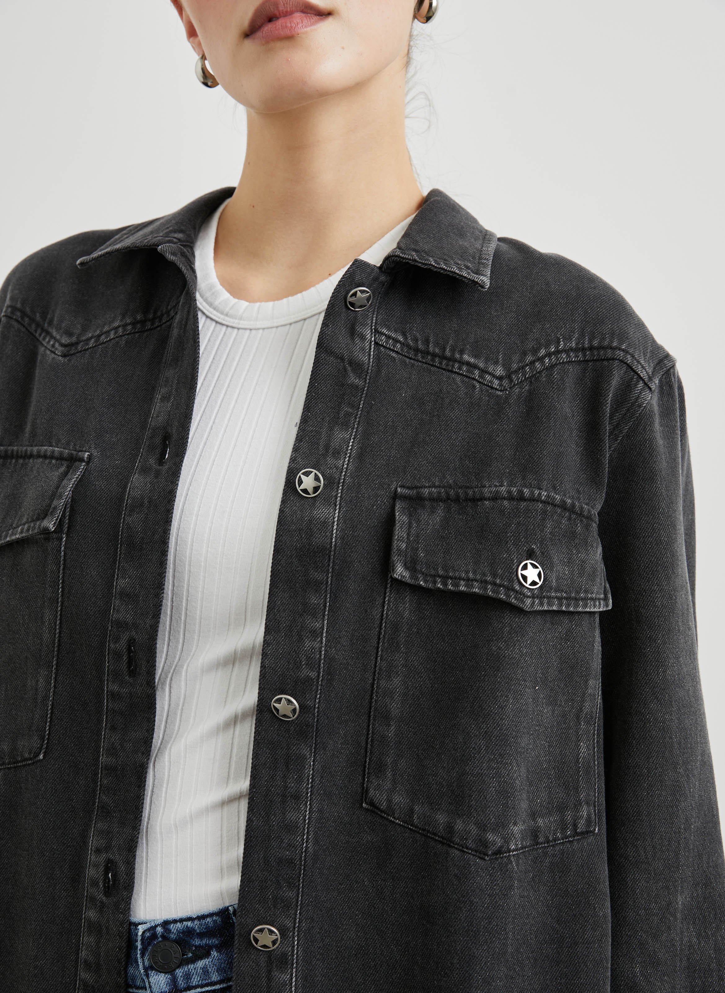 Cotton and linen shirt with classic collar Black