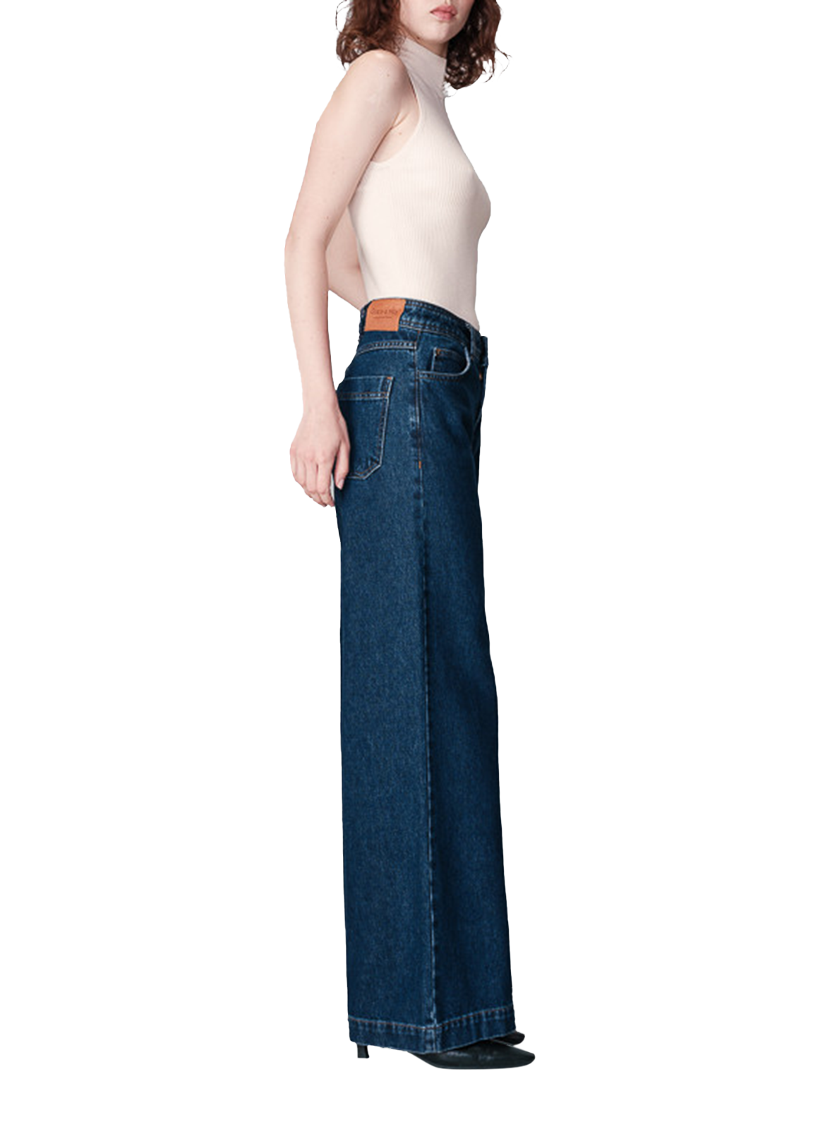 Jean droit taille haute en coton GRACE ET MILA Bleu