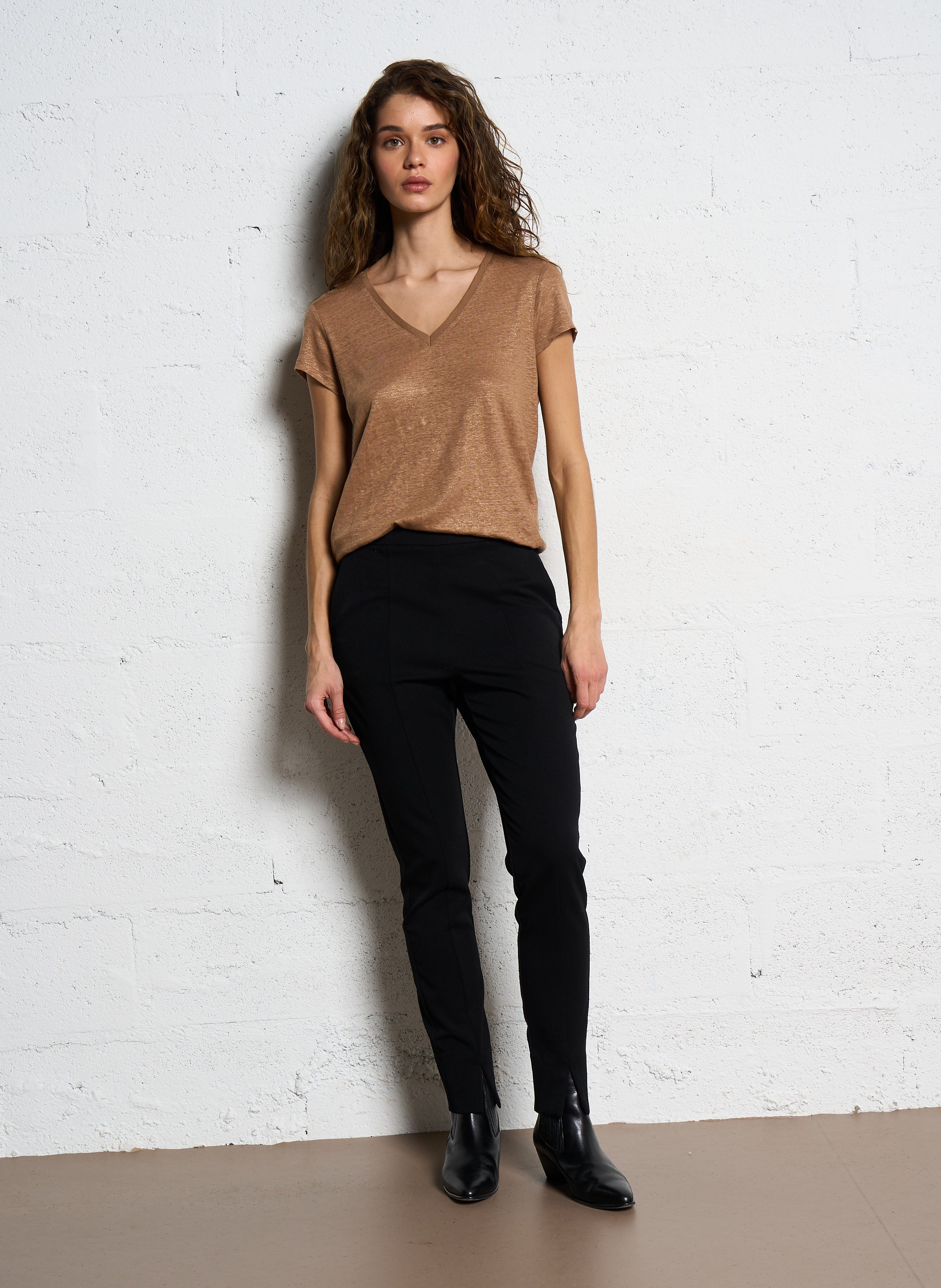 Slim-fit stretch fabric pants Black