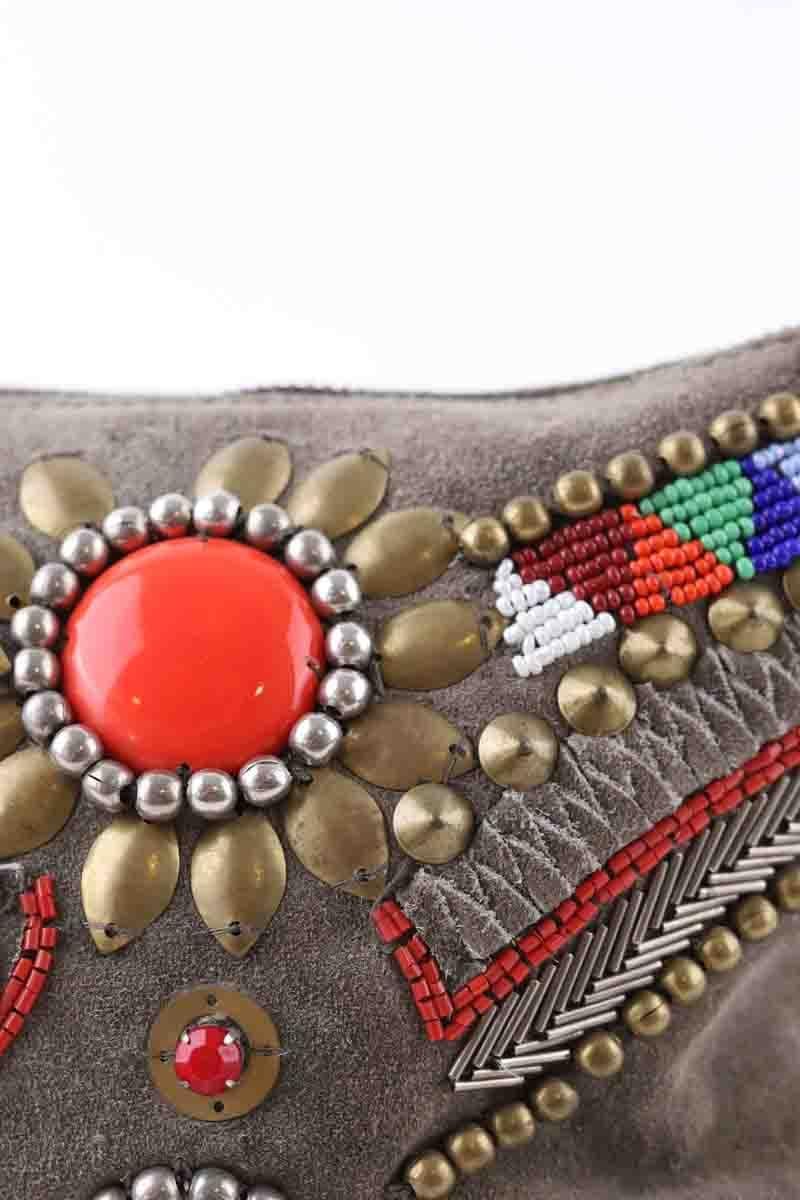 Suede clutch bag ANTIK BATIK - Seconde Main Khaki