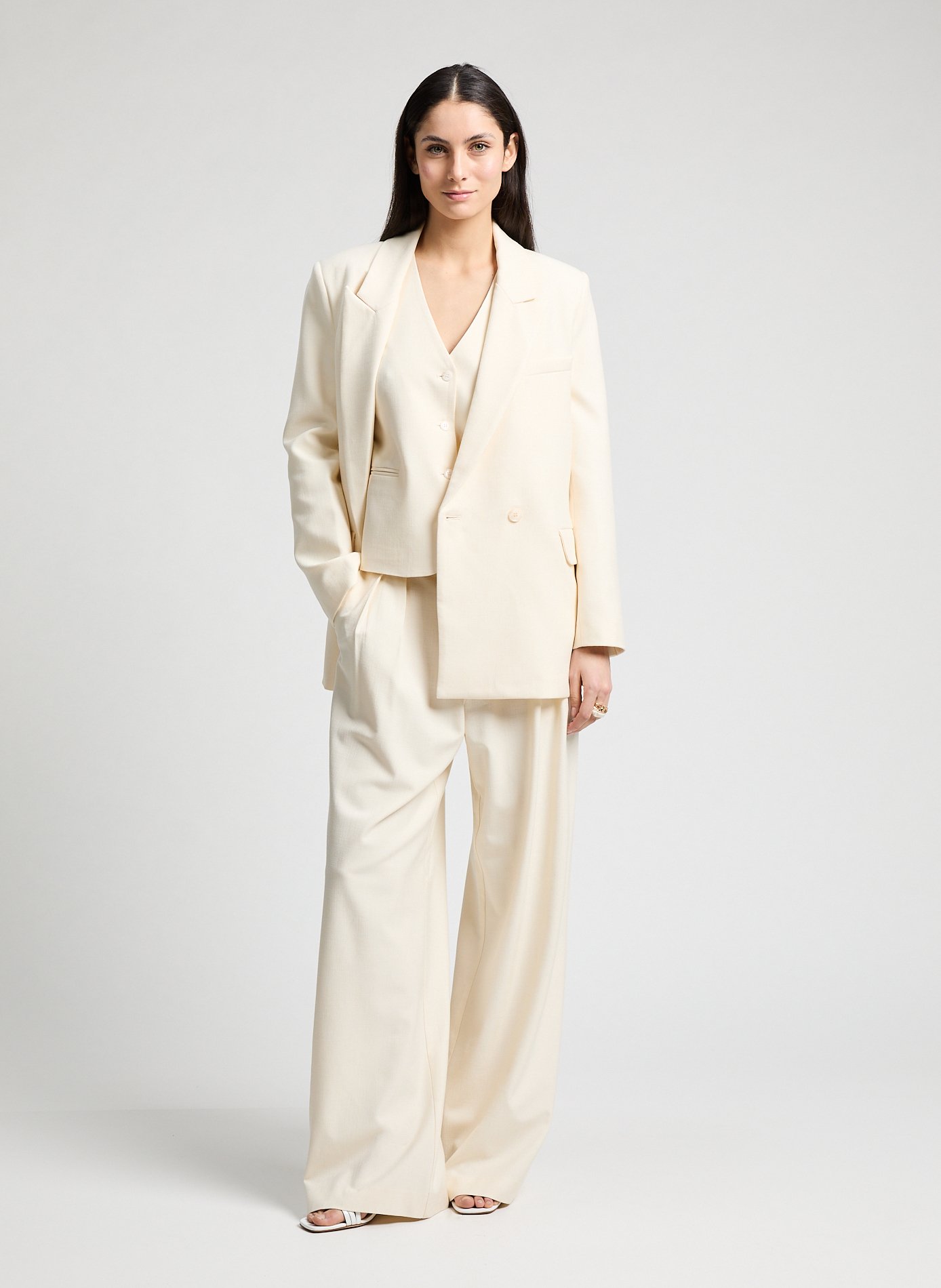 Weit geschnittene Kostümhose Beige