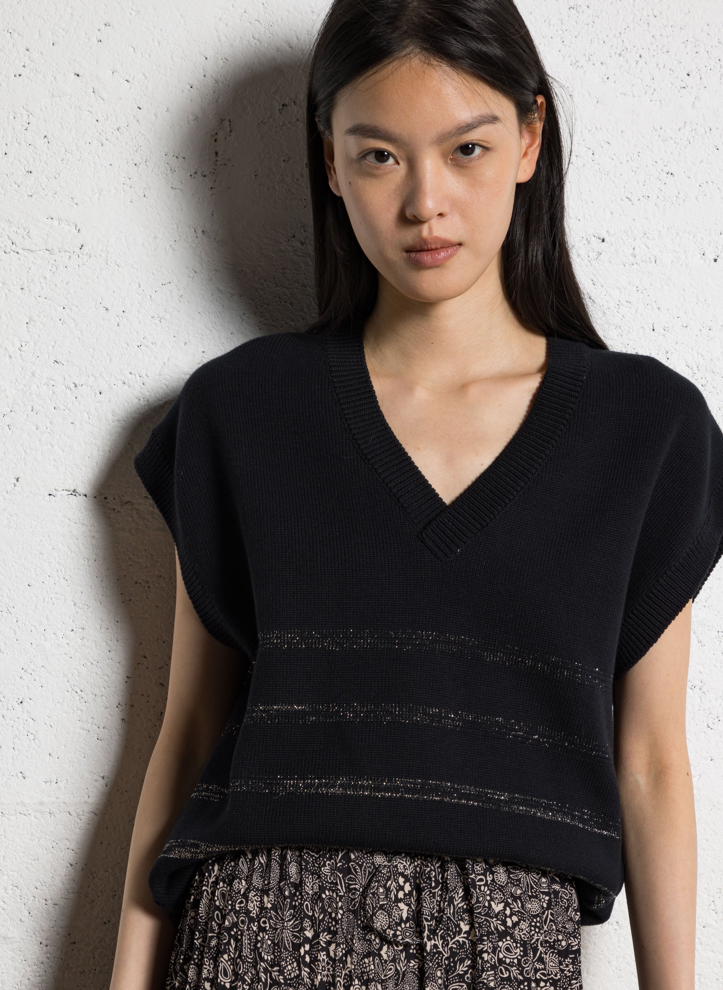 Maglione senza maniche a righe lurex I CODE Nero