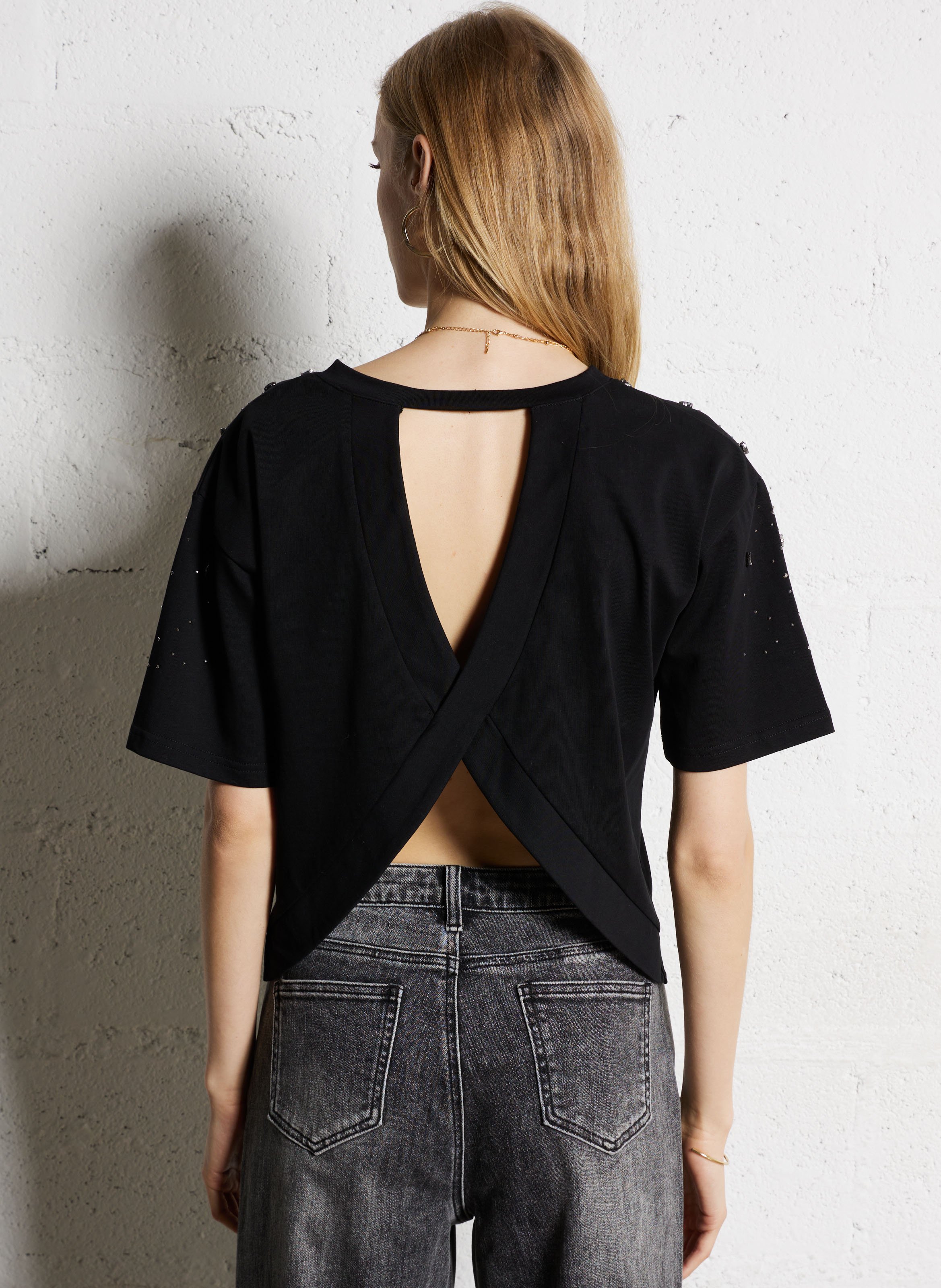 Tee-shirt col rond en coton bio SUNCOO Noir