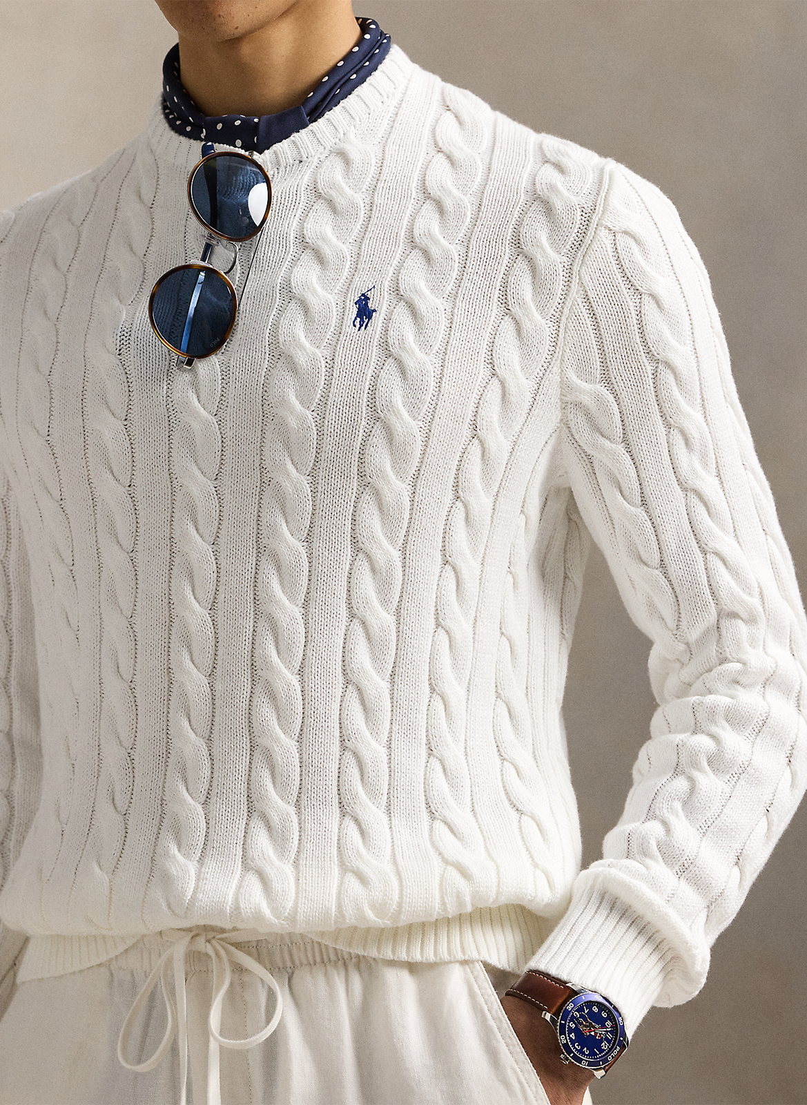 Pull col rond regular-fit en coton POLO RALPH LAUREN Blanc