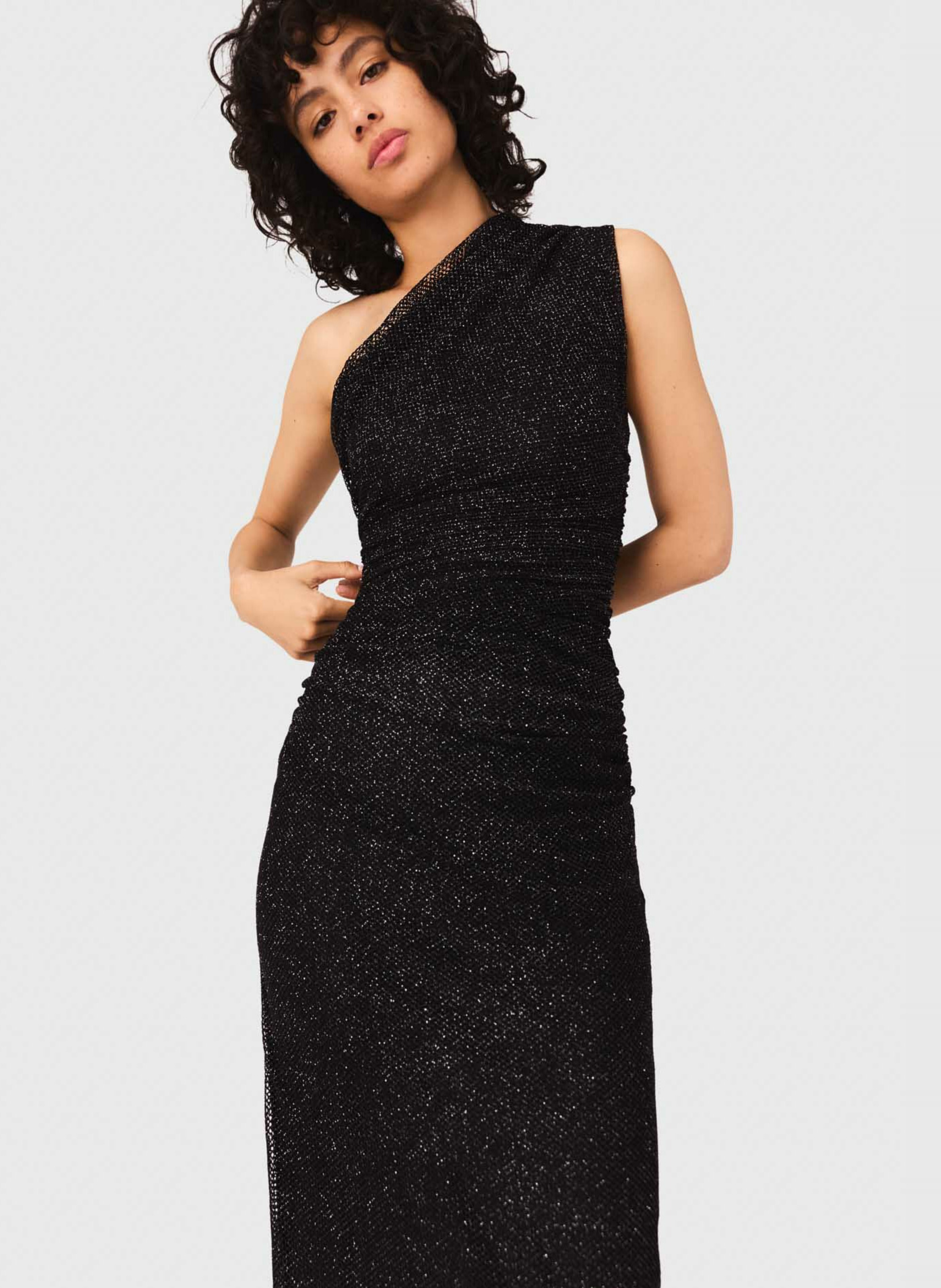 Robe midi asymétrique scintillante MAJE Noir