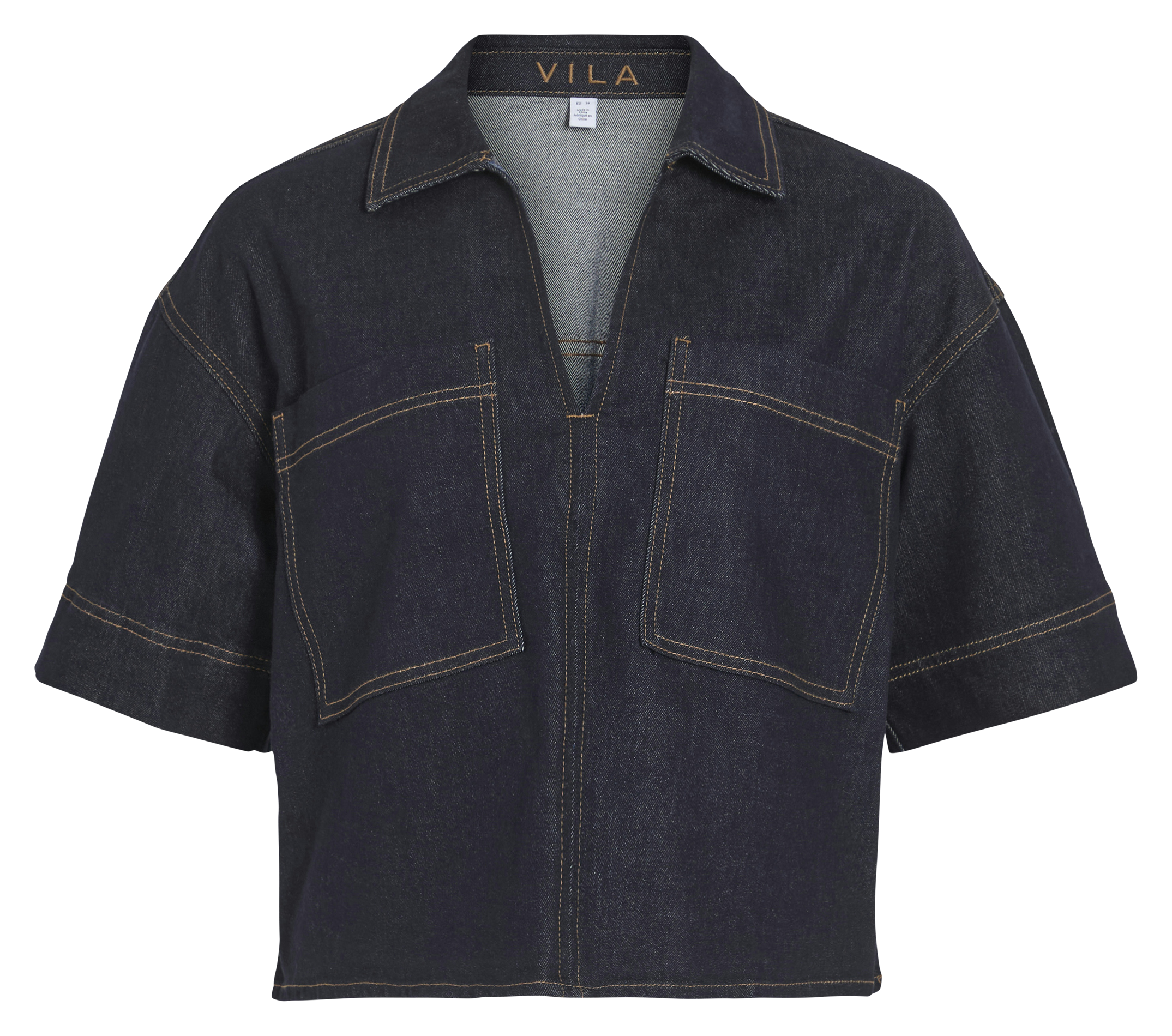 Top droit en coton mélangé VILA Bleu