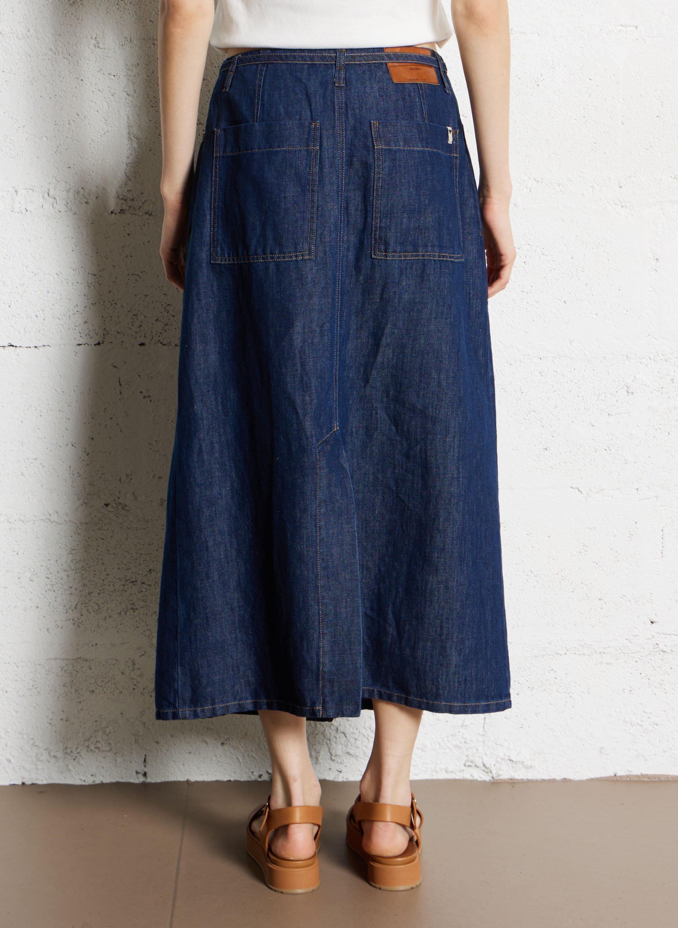 Jupe longue en denim de coton mélangé MAX MARA WEEK END Bleu