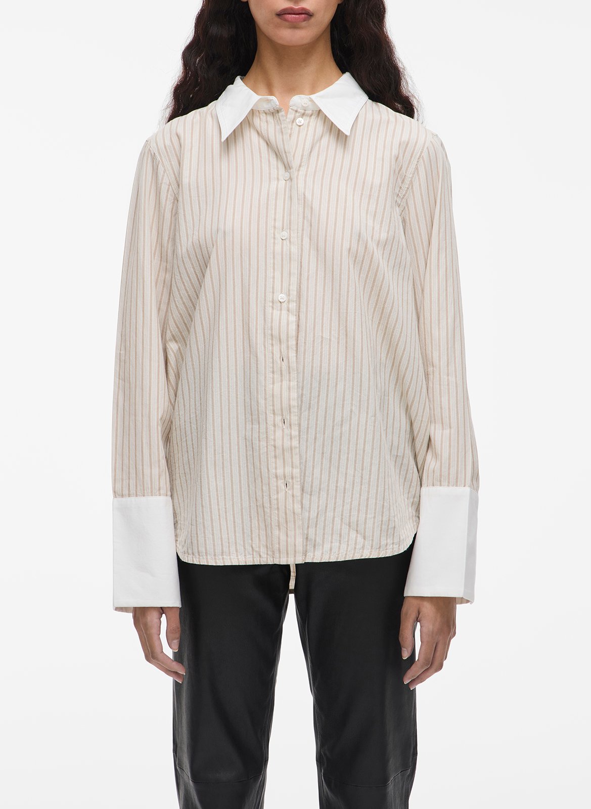 Buttoned striped decorated shirt with long sleeves ROUGE EDIT Beige