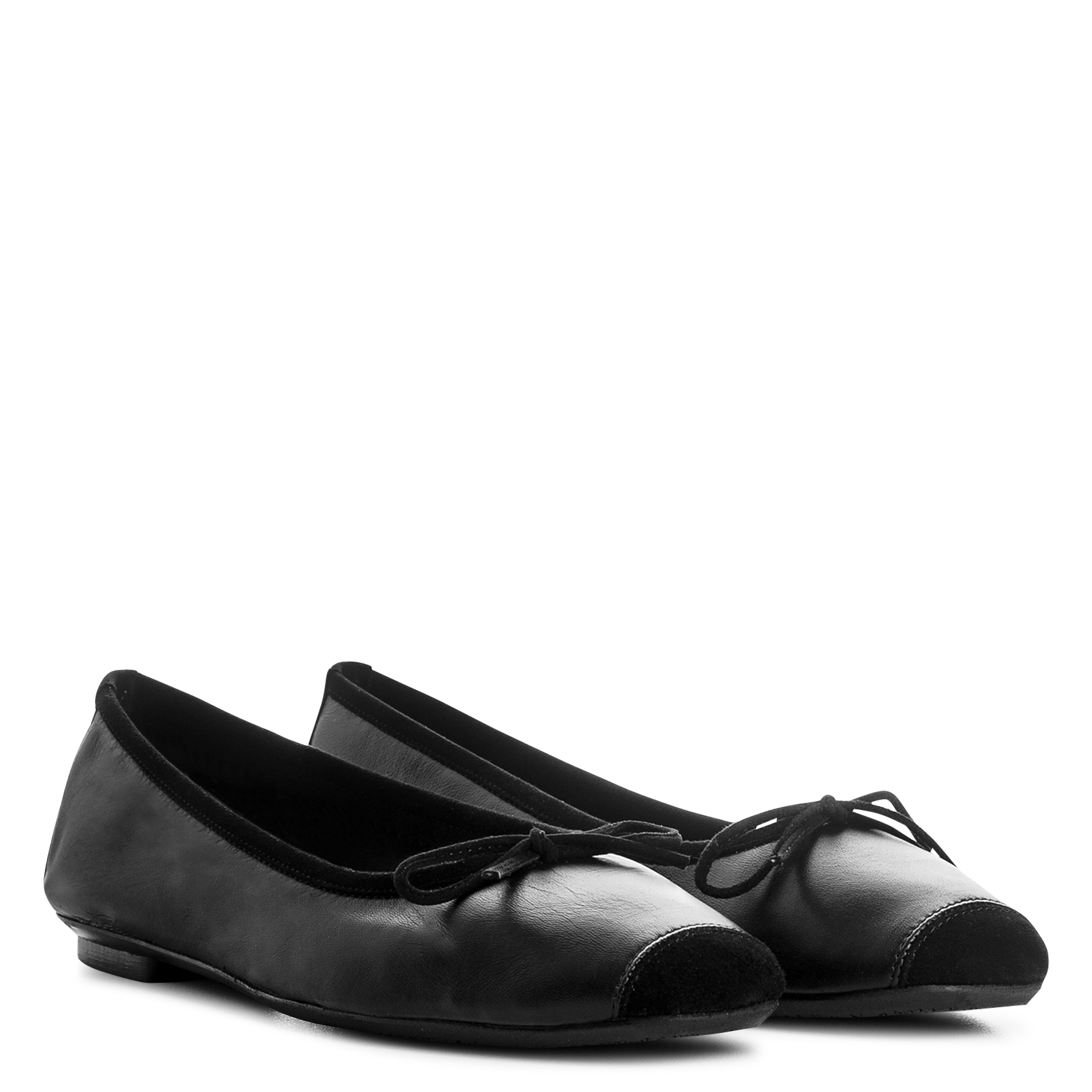 Solid color leather ballet flats with velvet toes REQINS Black