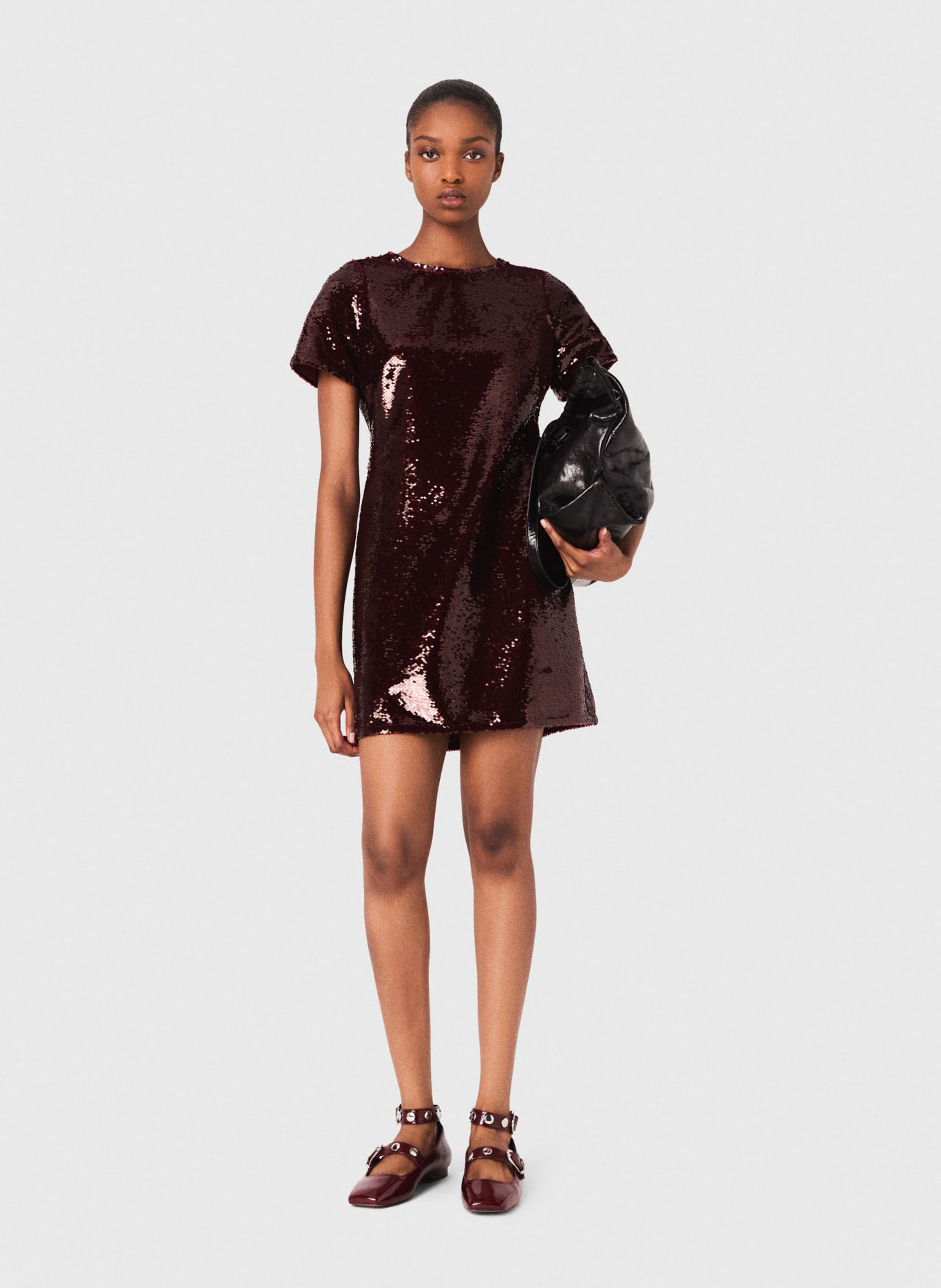 Sequined midi dress with round neck MAJE Red