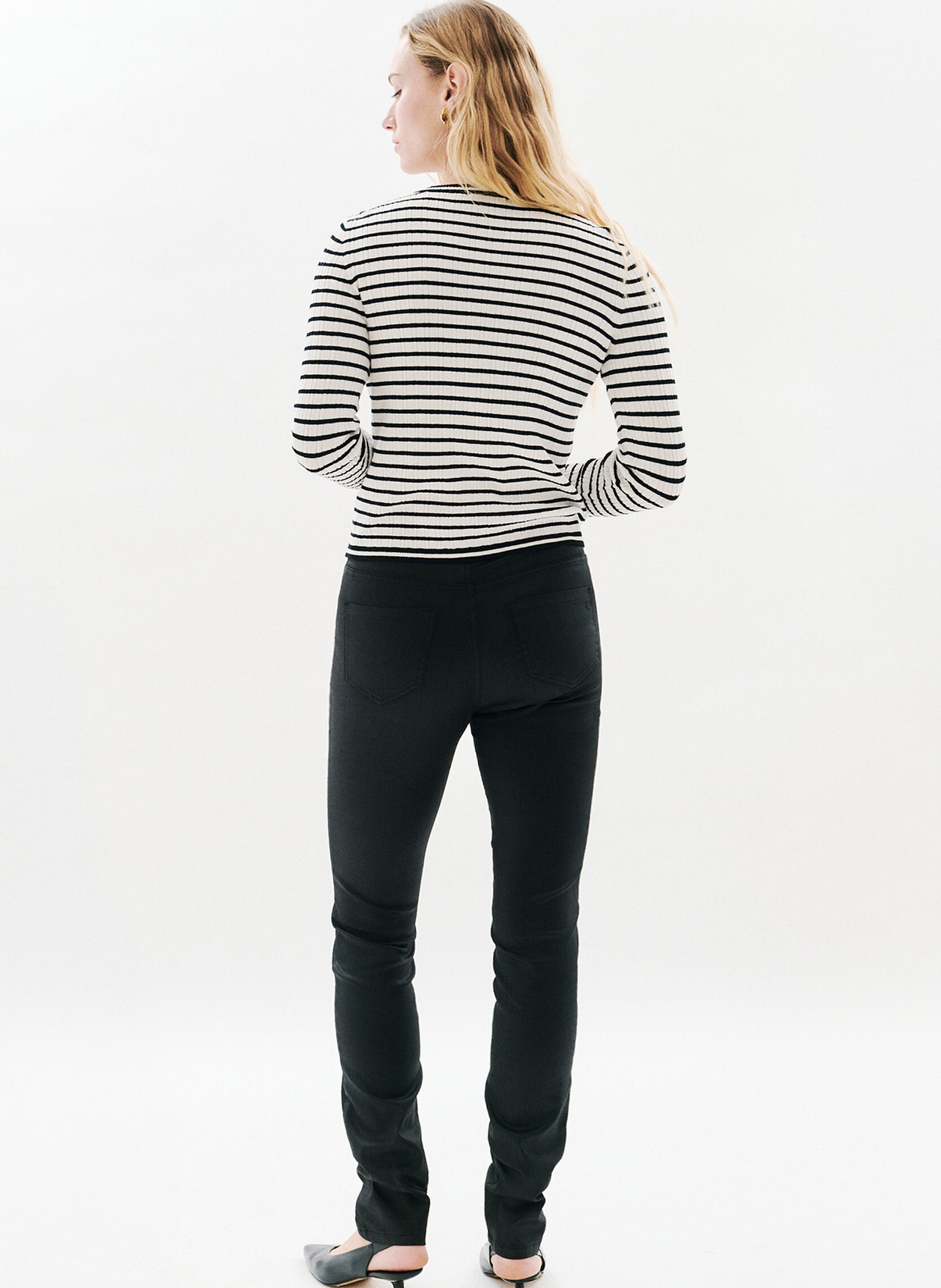 Cardigan droit col rond rayé CAROLL Noir