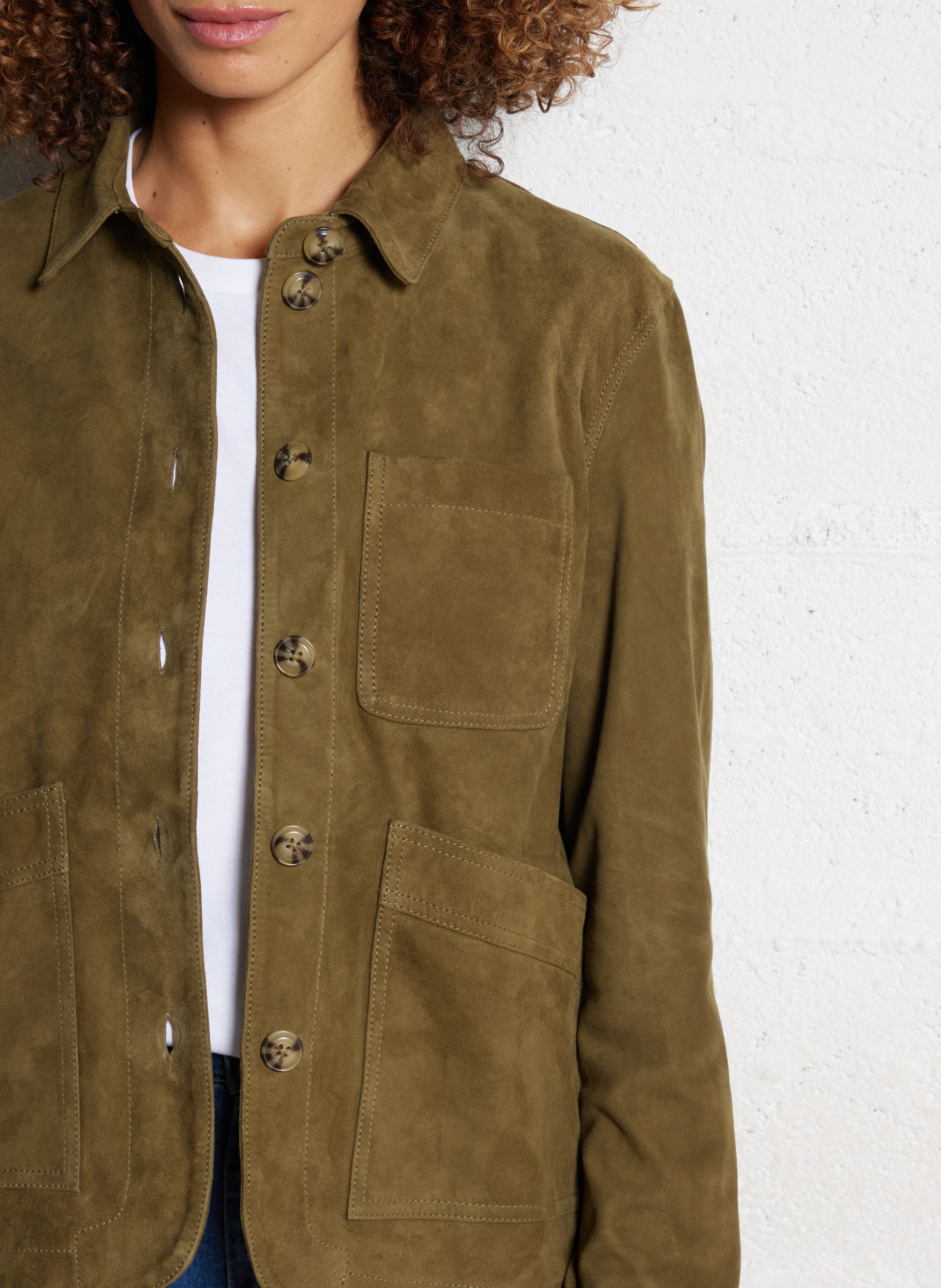 Jacke mit klassischem geradem Kragen aus bedrucktem Jacquard LA PETITE ETOILE Khaki