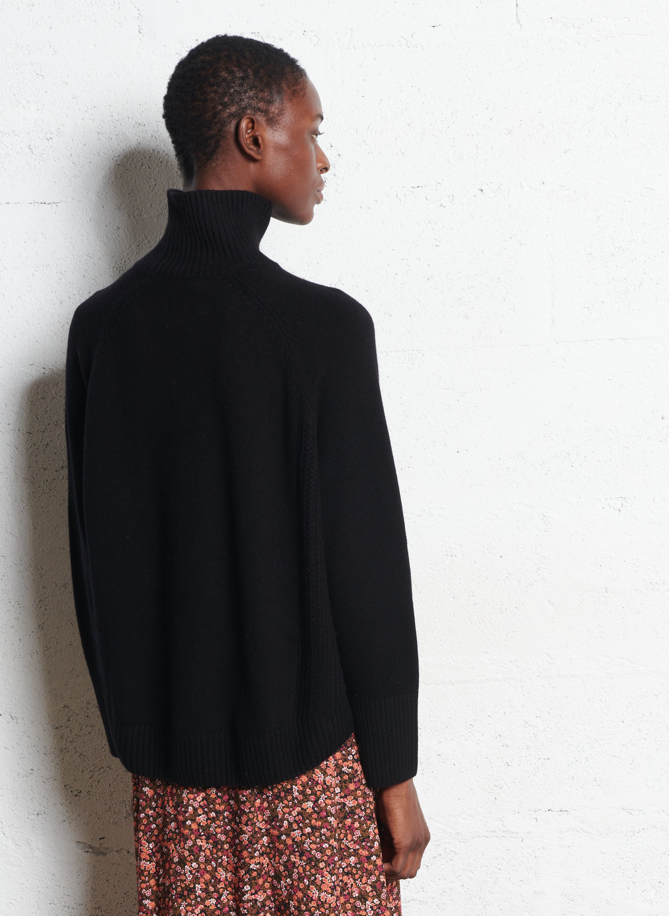 Boat-neck contrast-knit wool sweater  DES PETITS HAUTS Black