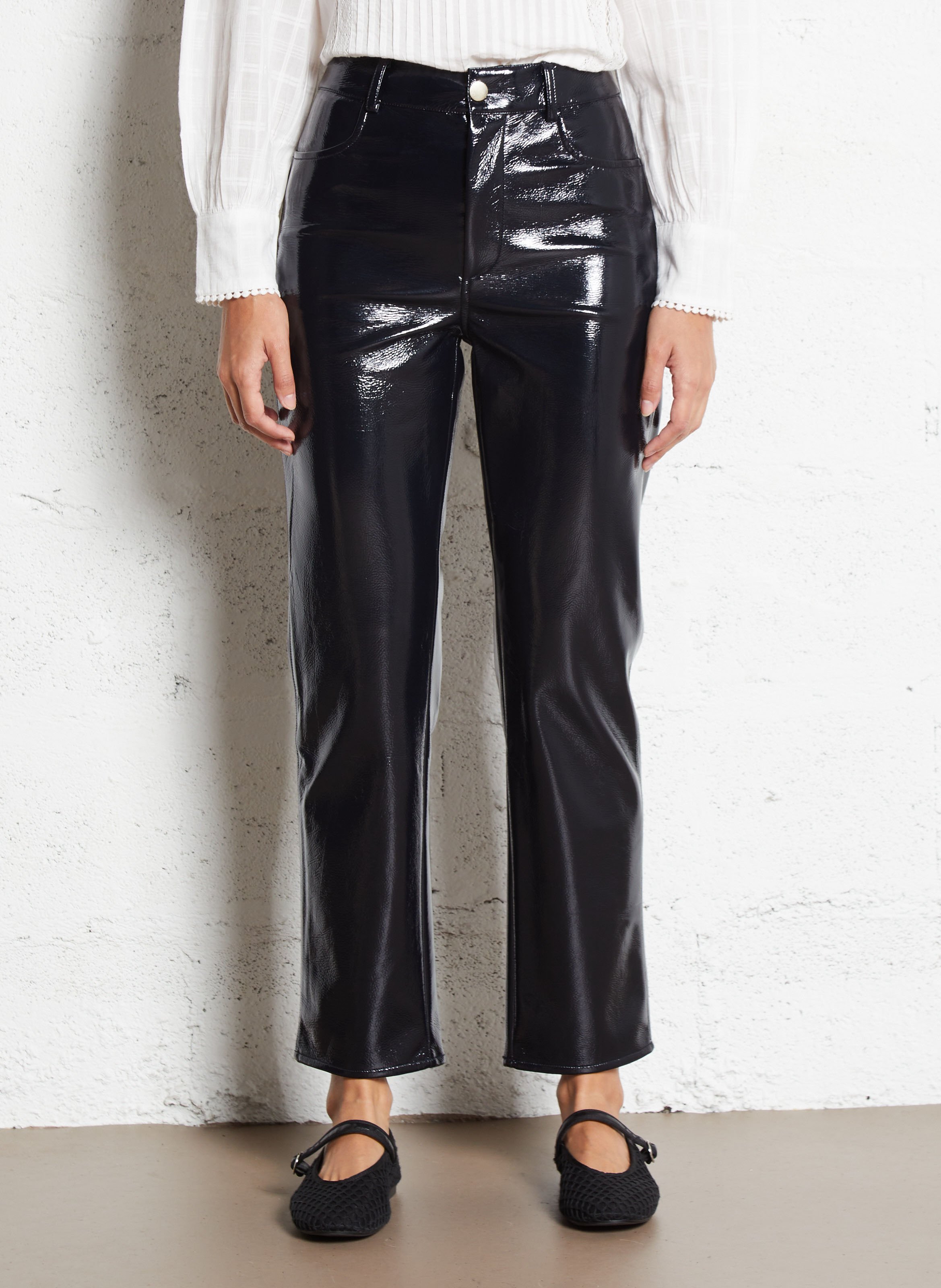 High-waisted straight leg shiny trousers PETITE MENDIGOTE