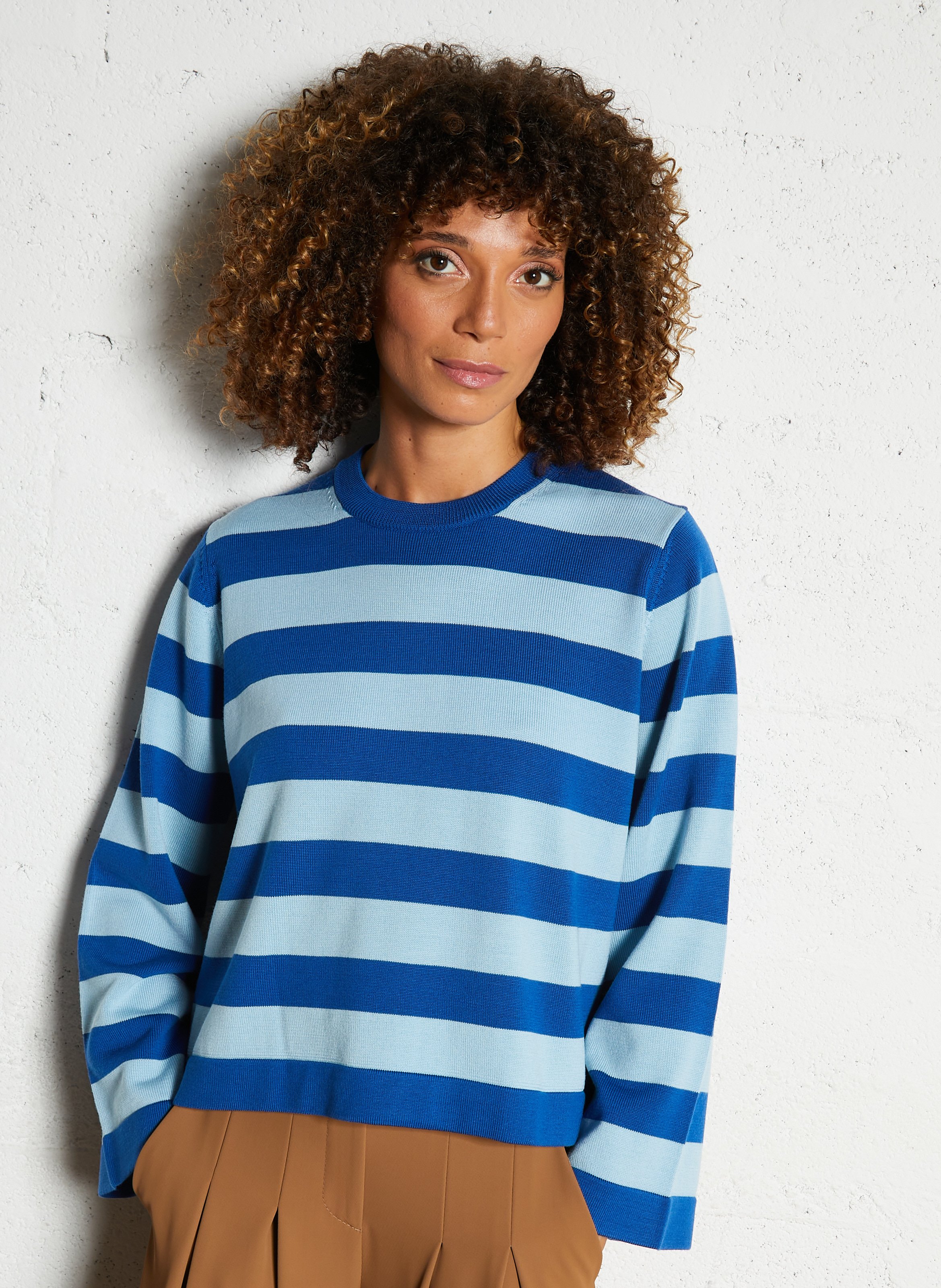 Pull col rond rayé en laine THE TINY BIG SISTER Bleu