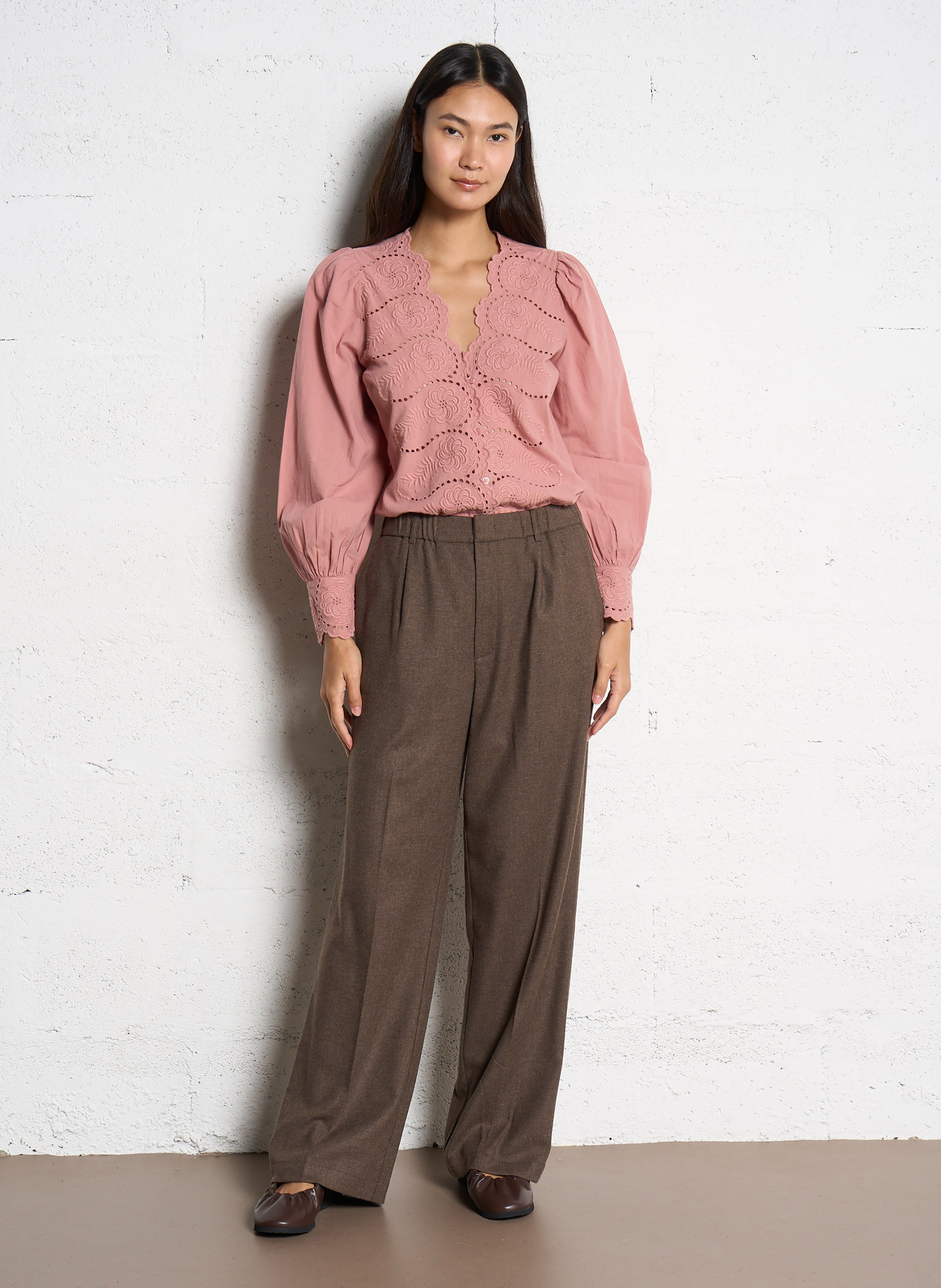 Embroidered cotton straight top PETITE MENDIGOTE Pink