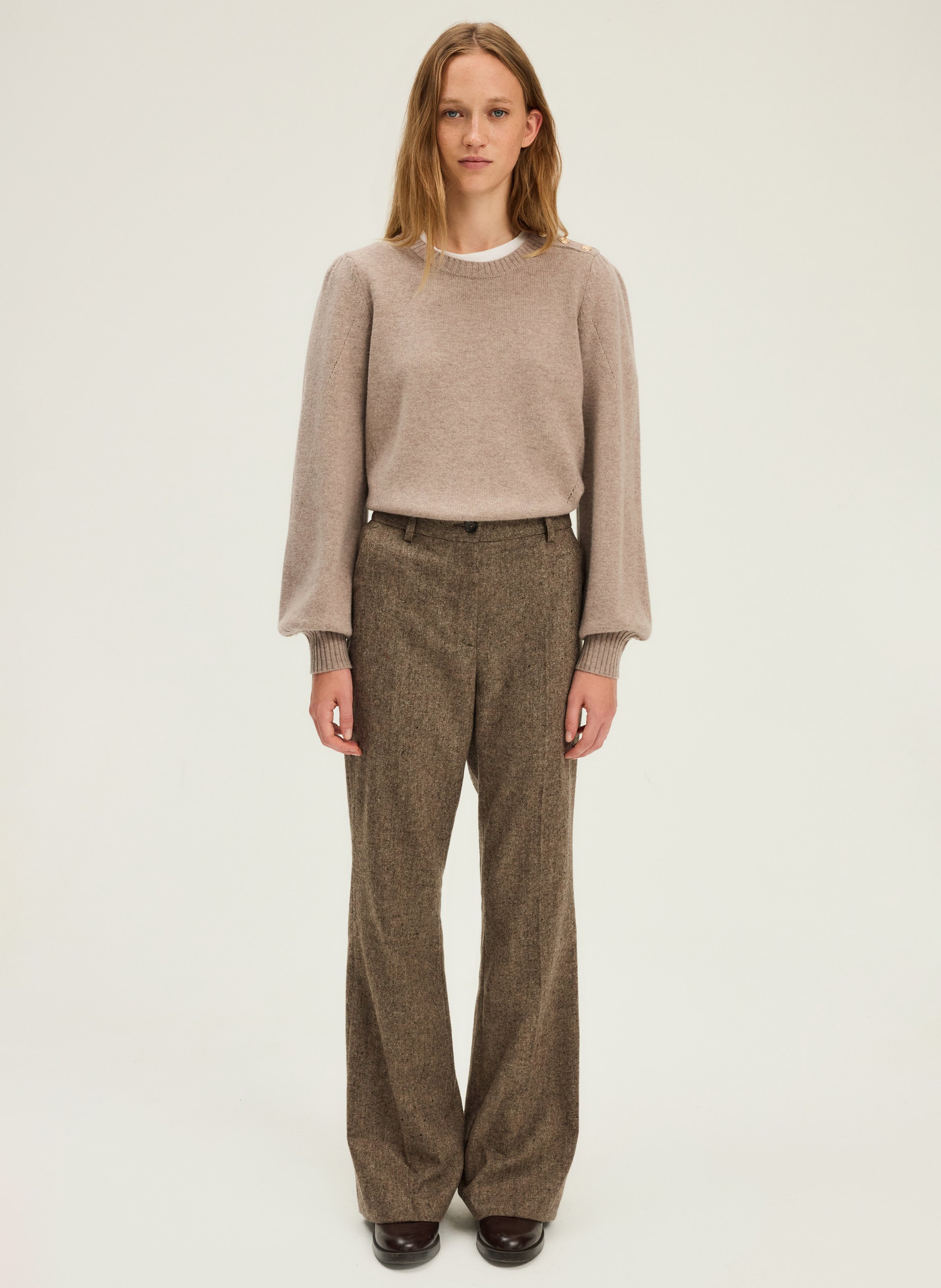 Pantalon large e, laine mélangée PABLO Beige