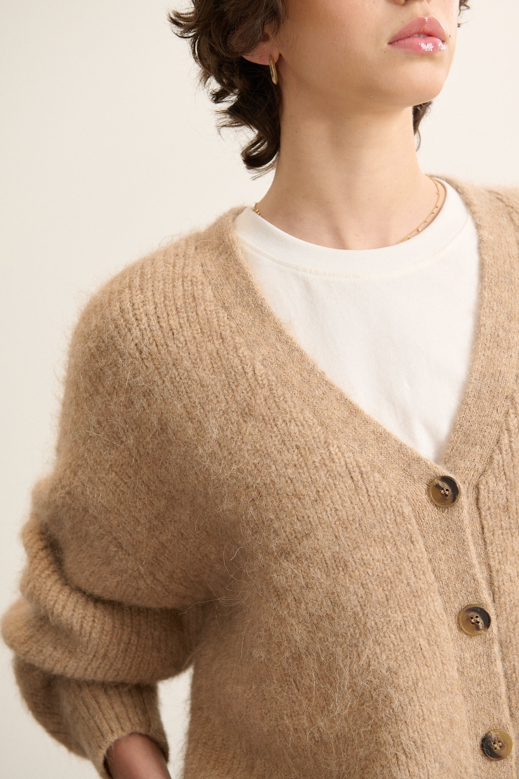 Alpaca Balloon Sleeve Cardigan GARANCE PARIS Beige